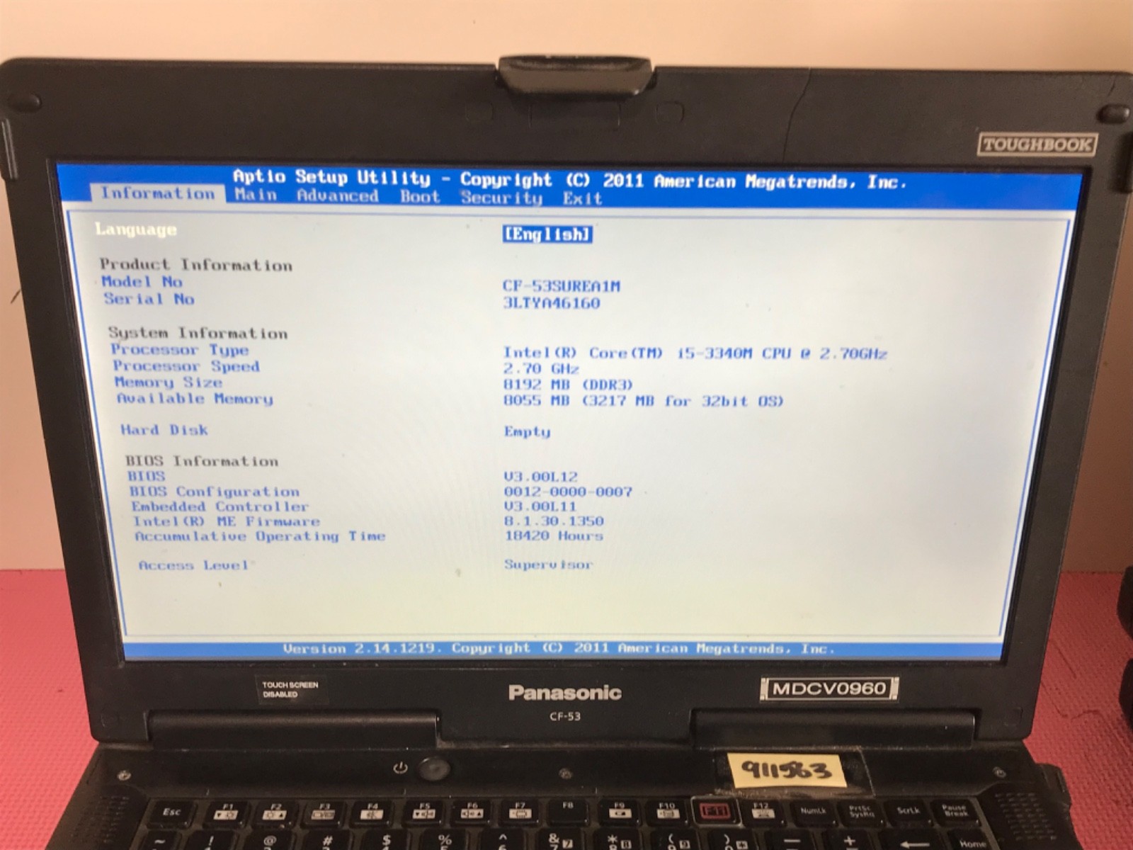 4 Panasonic Toughbook CF-53 i5-3340M 2.7GHz 8Gb NO HD/ Caddy MK3 53SUREA1M #34