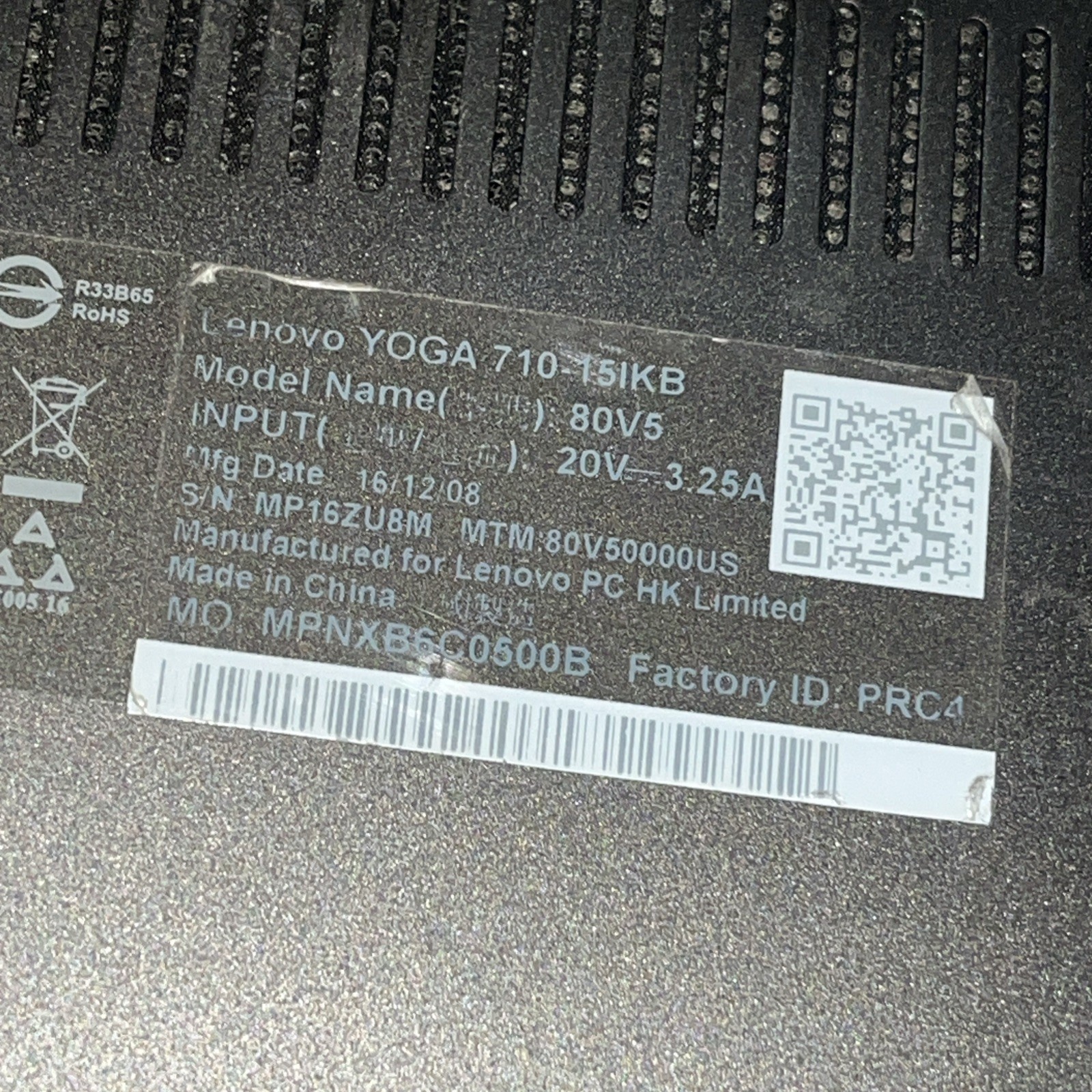 LENOVO YOGA 710-15IKB INTEL CORE I5 7TH GEN 8GB RAM NO HD