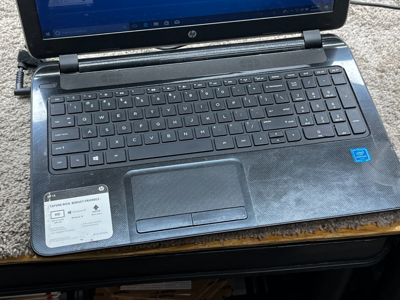 HP 15-F272WM Intel Pentium Laptop 4GB Ram 500GB Hard Drive USED 073744