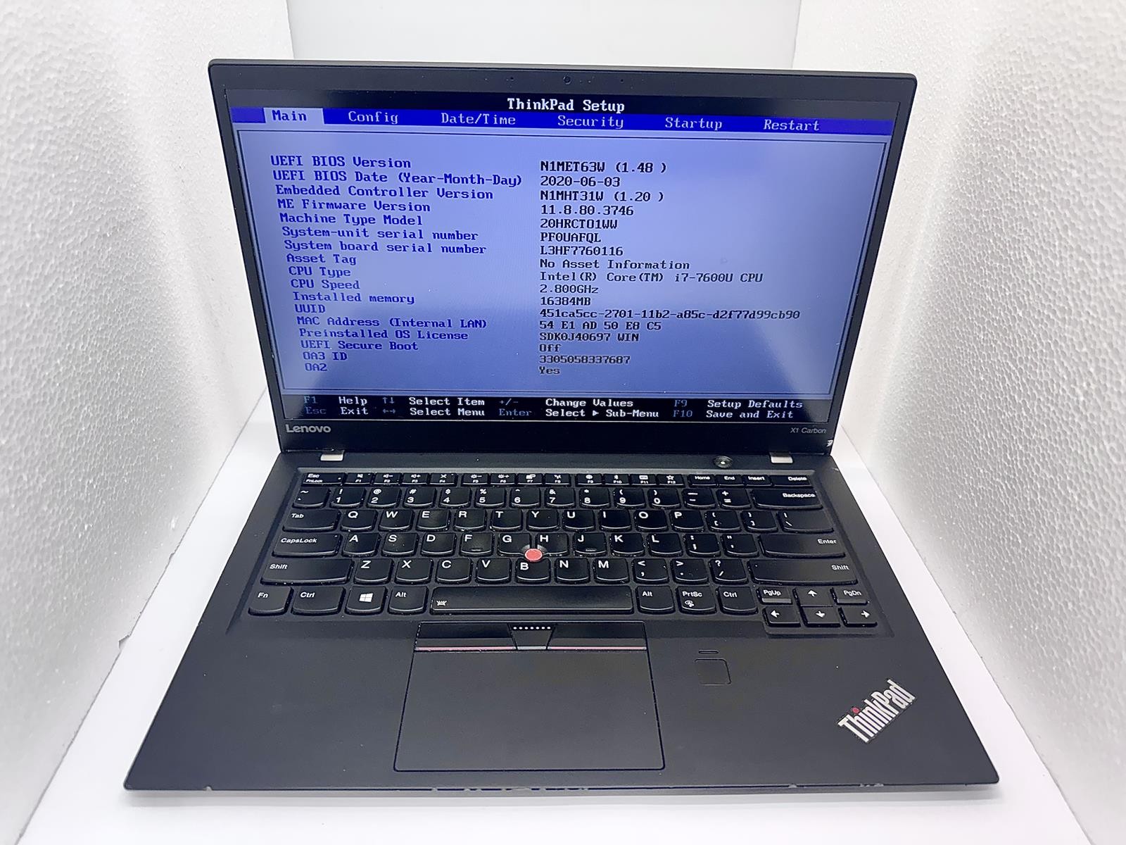 Lenovo ThinkPad X1 Carbon 5th Gen, Intel Core i7-7600U @ 2.80GHz, 16GB, 512GB
