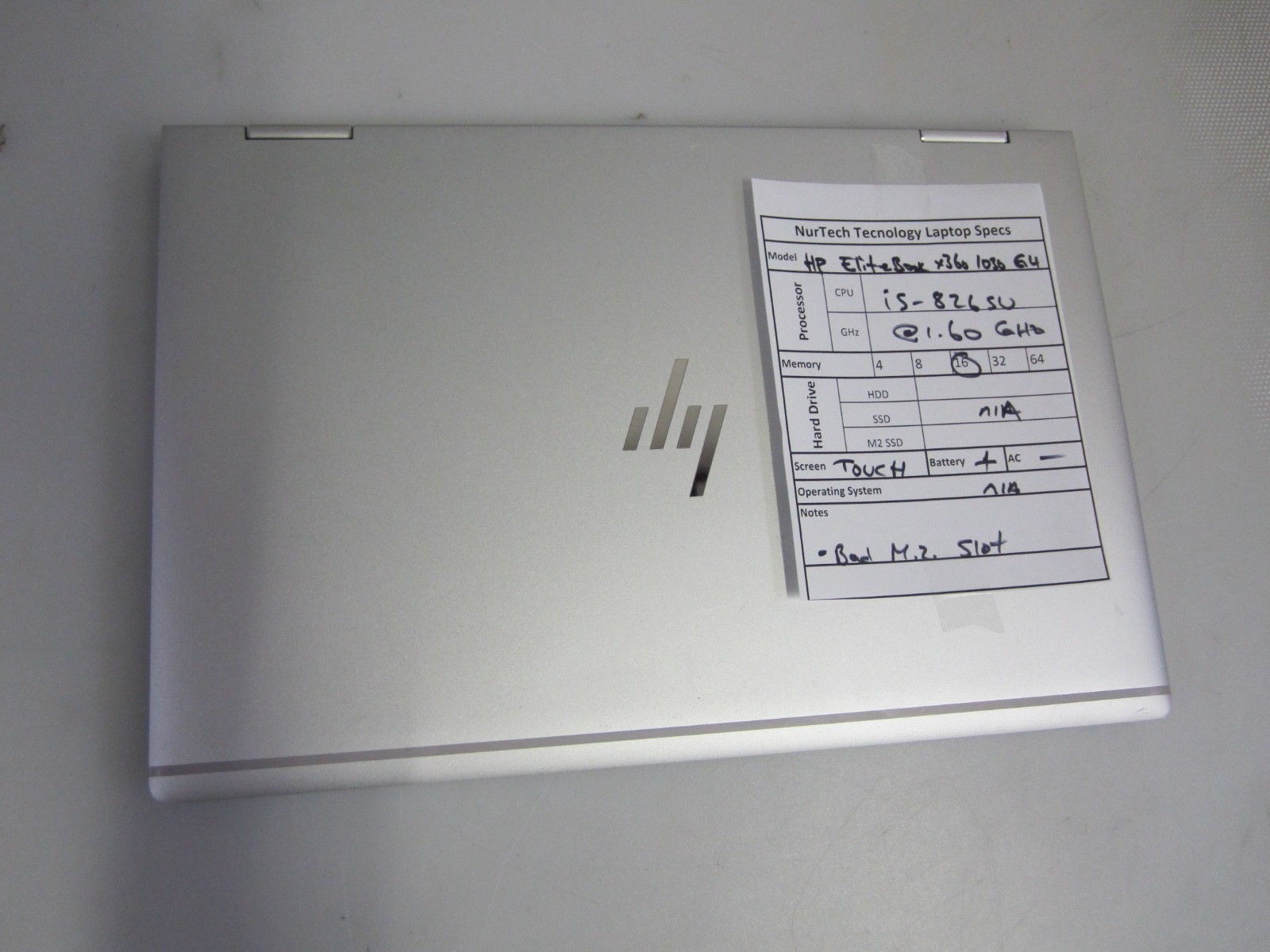 HP EliteBook X360 1030 G4 Touch i5-8265U 1.6GHz 16GB NO HDD/AC/OS BAD M2 SLOT