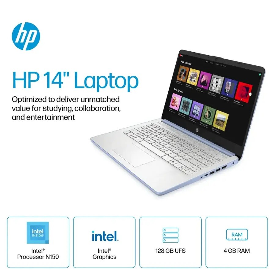 HP 14-DQ6012DX Laptop 14″ HD LED Intel(R)-N150 UP TO 16GB -384GB UFS | Sky Blue