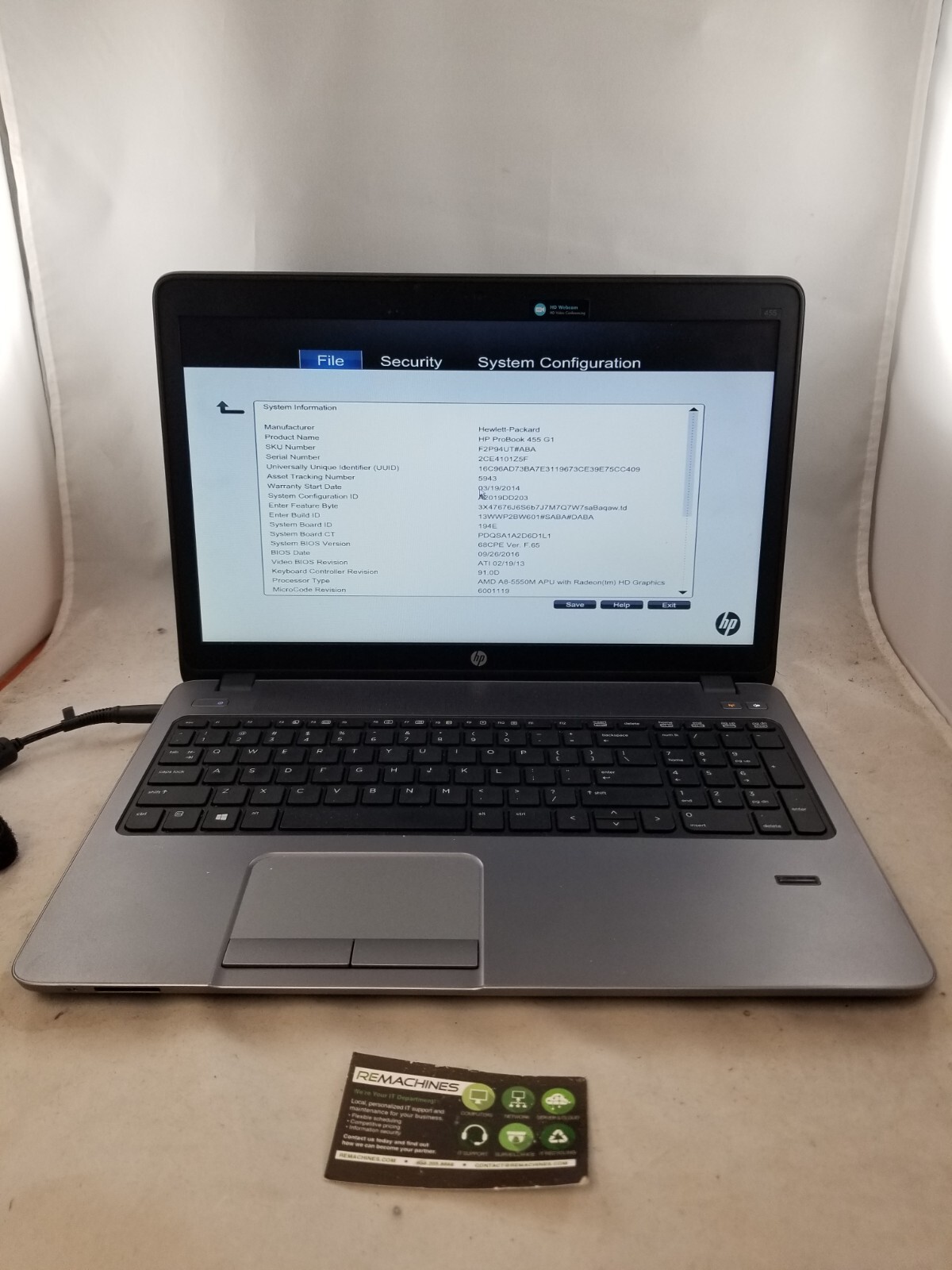 HP ProBook 455 G1 15.6″ Laptop AMD A8-5550 APU 2.1GHz 8GB 500GB HDD Radeon No OS