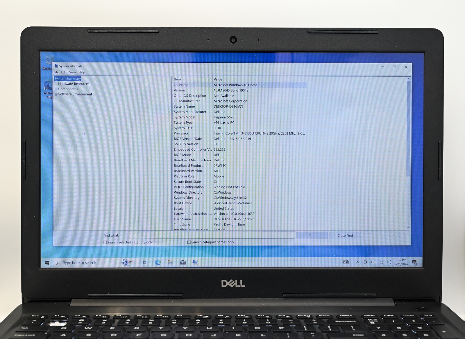 Dell Inspiron 15-5570 i3-8130u 2.2GHz 8GB RAM 240GB SSD Windows 10 Pro