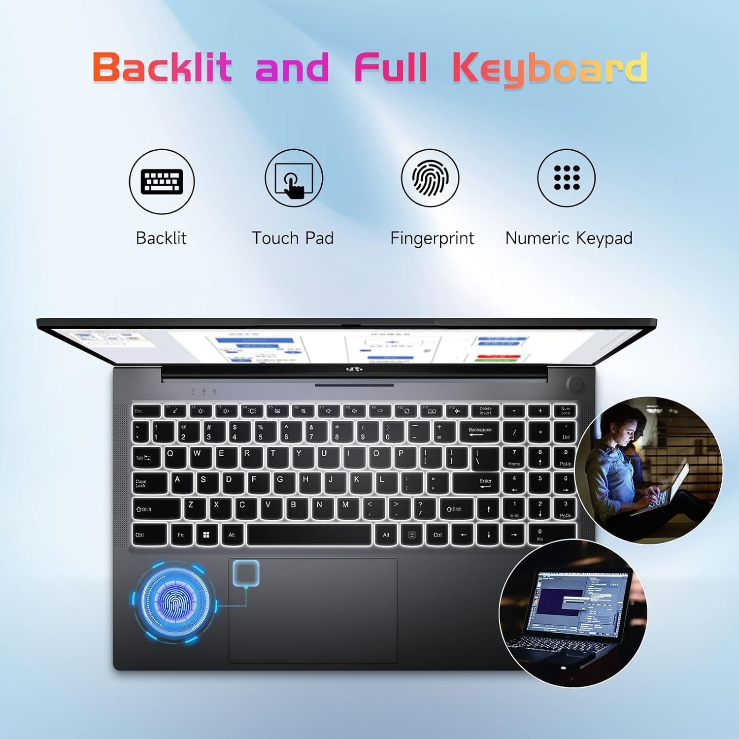 15.6″ Student-Laptop, 16GB RAM 256GB SSD, Intel Pentium Quad-Core N100 Processor