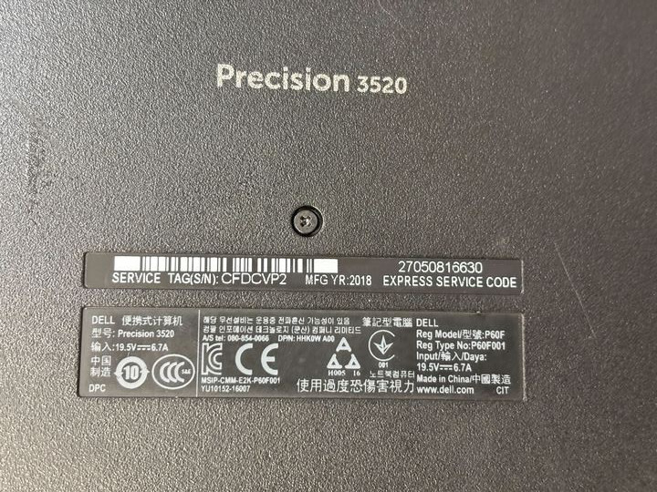15.6″ Dell Precision 3520 Laptop Intel i7-7700HQ NO RAM NO SSD NO OS Poor Bat