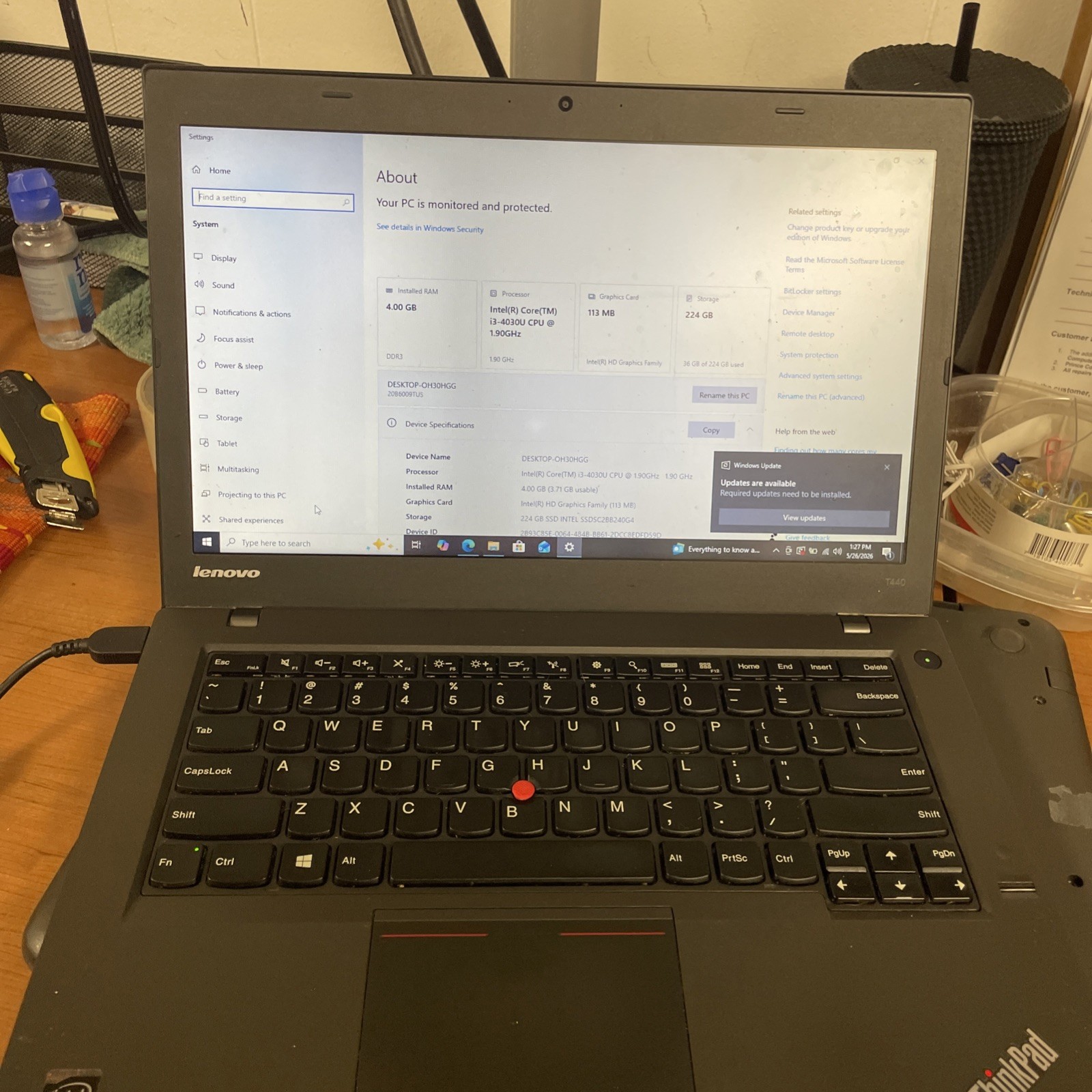 Lenovo Thinkpad T440 Intel Core I3-4030U 4 GB RAM 256 SSD