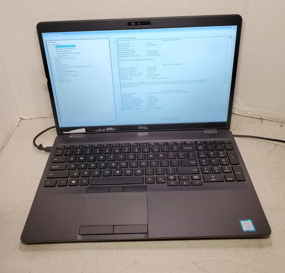 Dell Latitude 5500 15.6″ i5-8265U 1.6GHz 8GB RAM No SSD/OS! NO BATTERY! #69