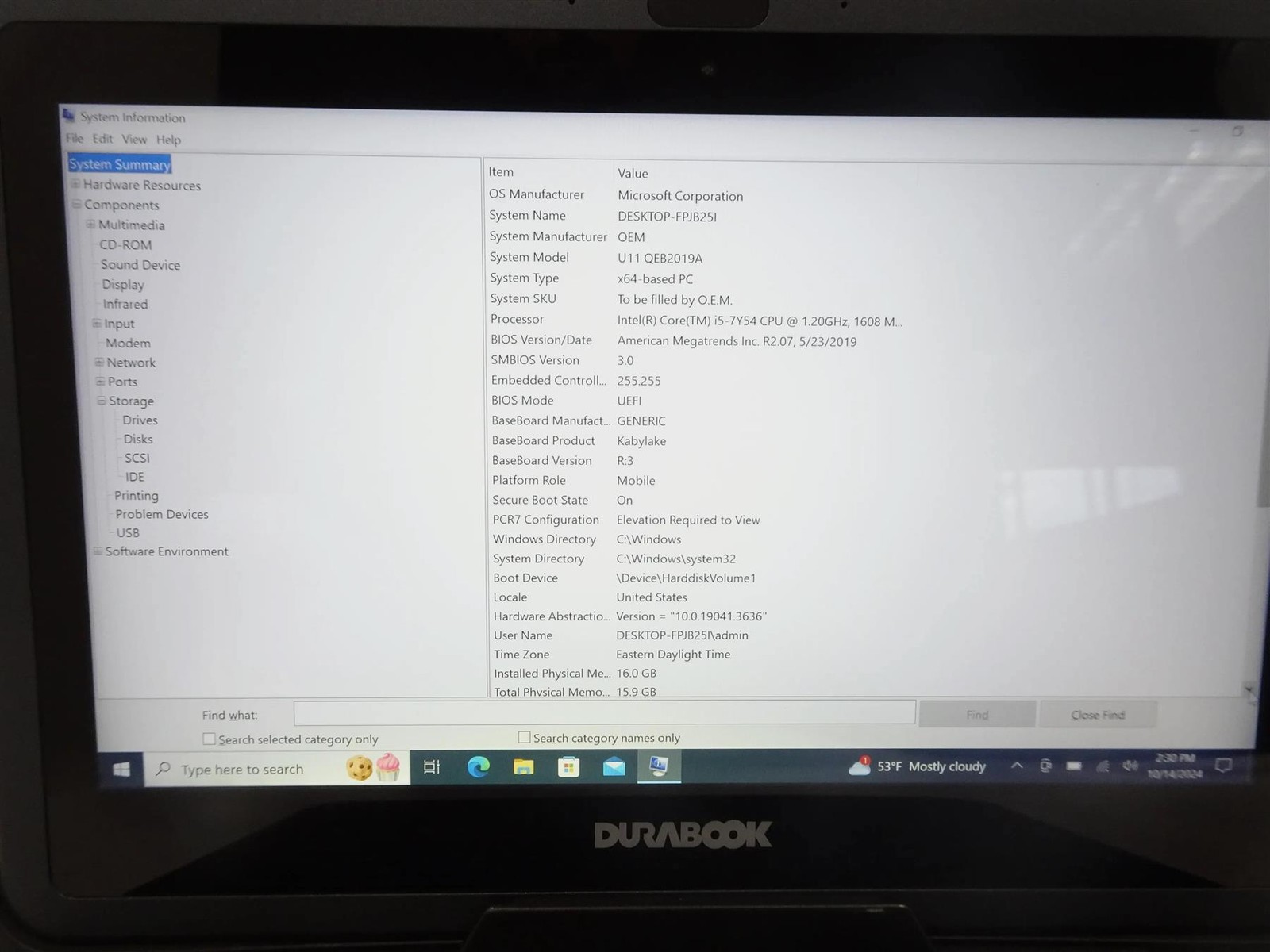 DURABOOK U11 Rugged 11.6″ Core i5-7Y54 1.20GHz 16GB 256GB Touch