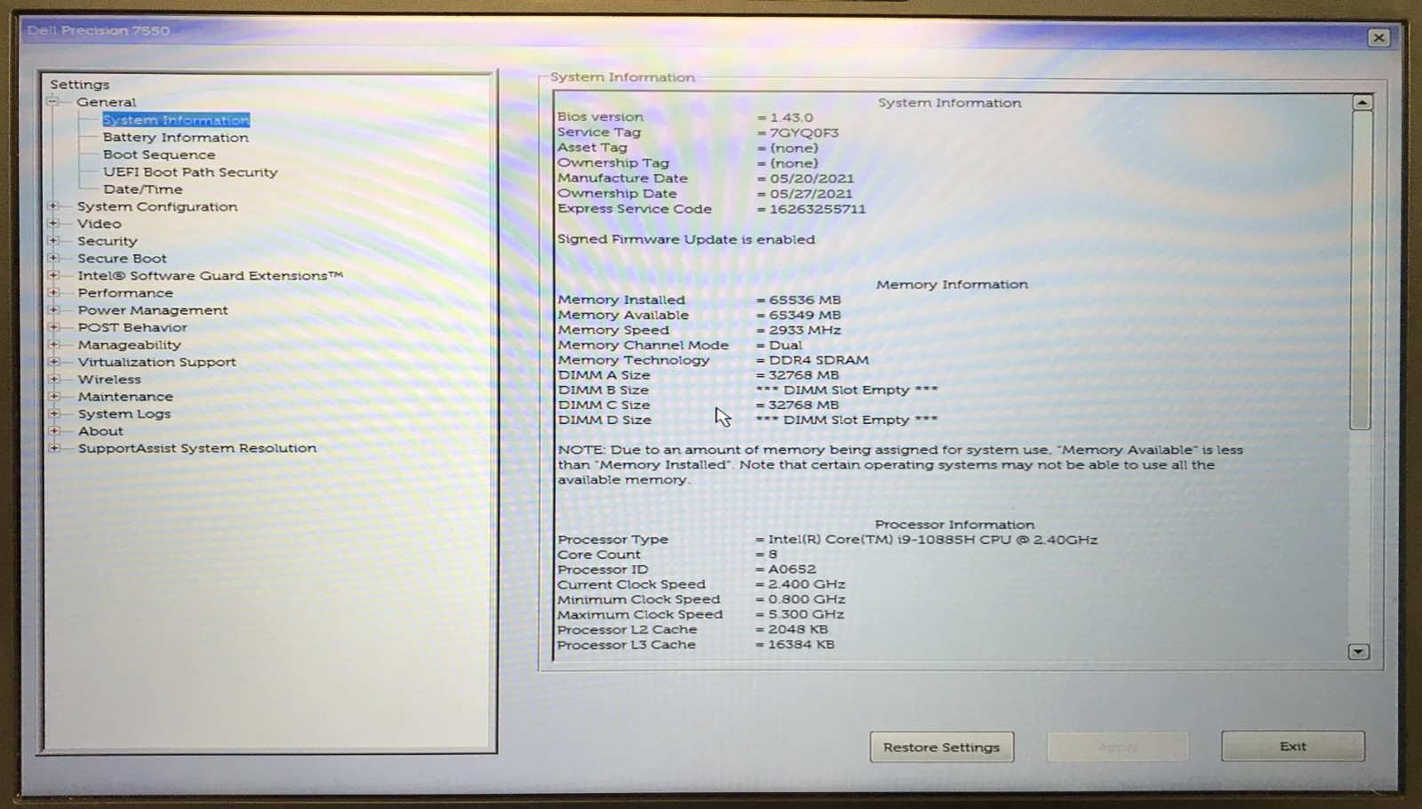 Dell Precision 7550 15.6″ Laptop i9-10885H 64GB RAM 1TB NVMe RTX 4000, As Is