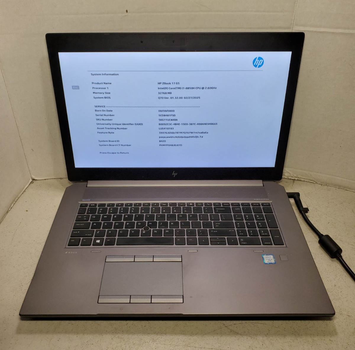 HP ZBook 17 G5 i7-8850H 2.60GHz 32GB RAM No HDD/SSD/OS! BIOS PW! #69