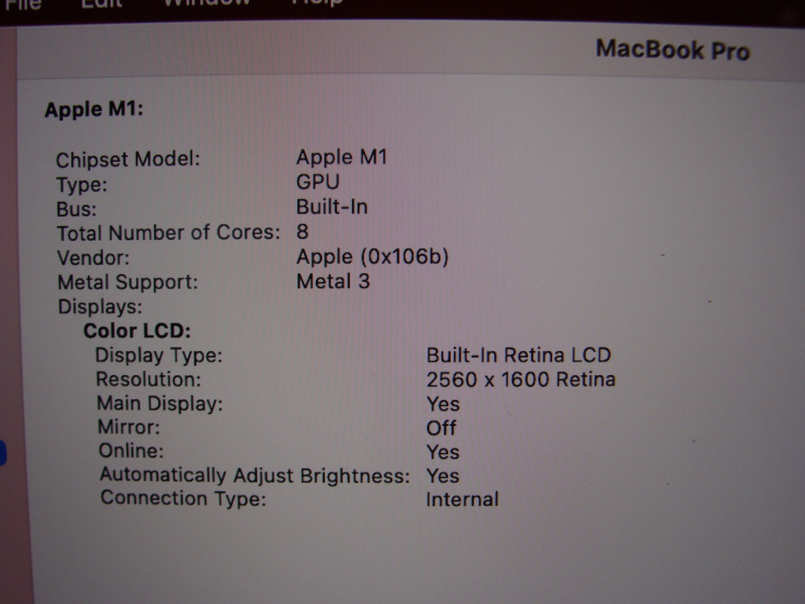 Apple MacBook Pro (2020) 13.3″ A2338 M1 8CPU/8GPU 3.2GHz 16GB 512GB SSD +Charger