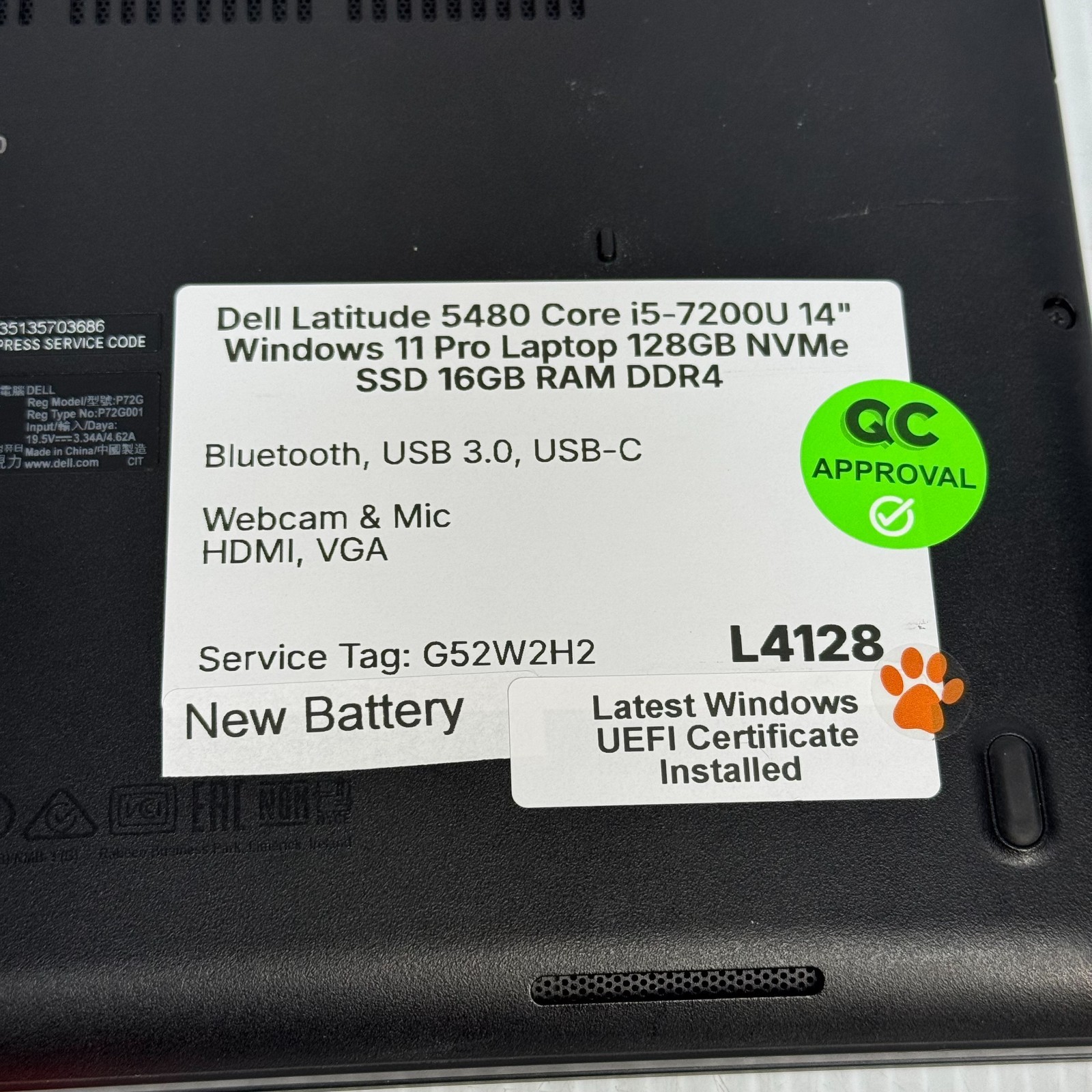 Dell Latitude 5480 i5-7200U 14″ Windows 11 Pro Laptop 128GB NVMe SSD 16GB RAM