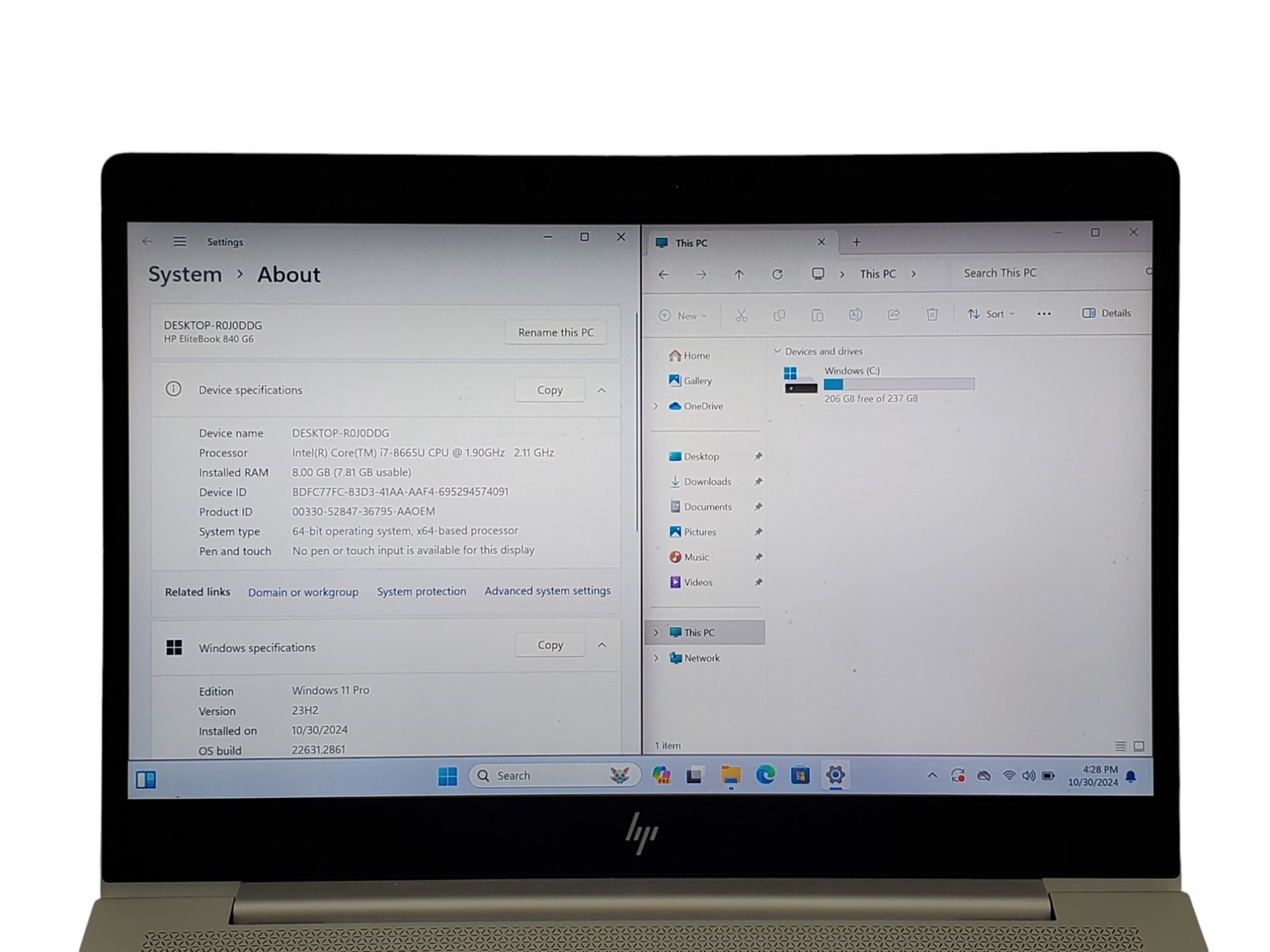 HP EliteBook 840 G6 i7-8665U 1.9GHz 8GB DDR4 256GB SSD WIN11PRO 14″ Laptop PC