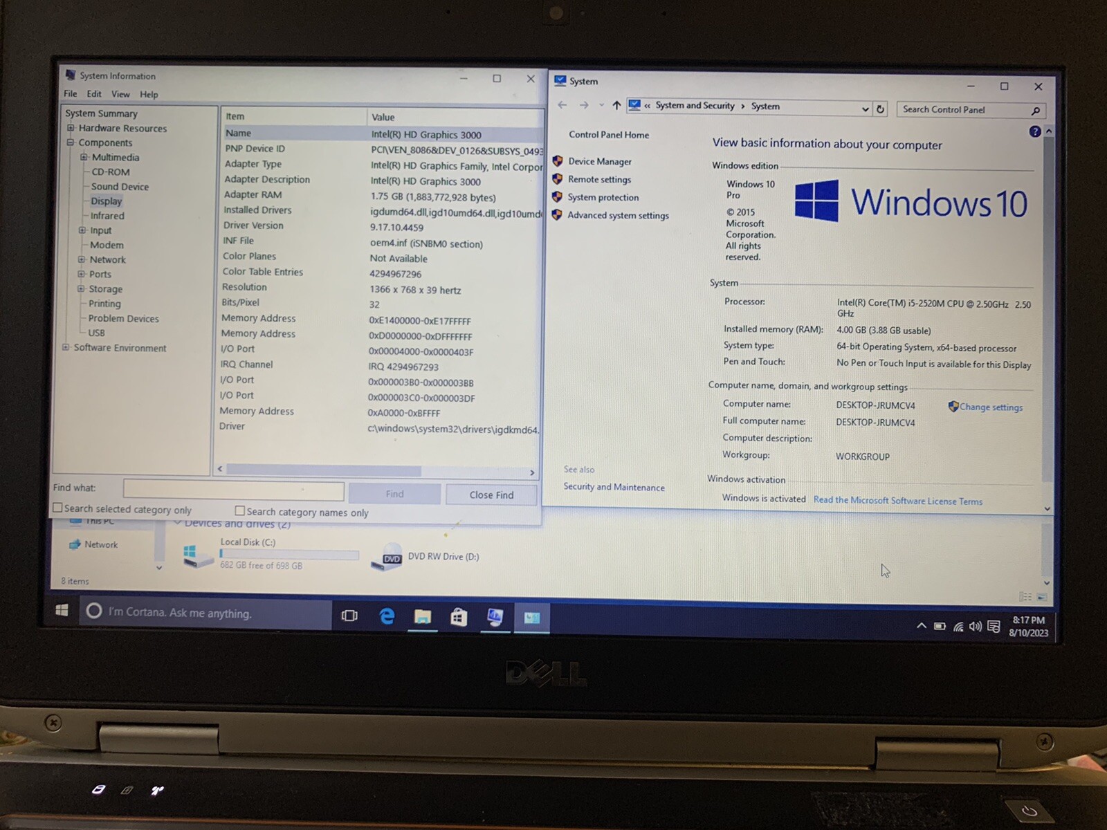 Dell Latitude E6420| Laptop 14″| i5-2520M @2.5GHz 4GB RAM 750GB HDD Win10 Pro