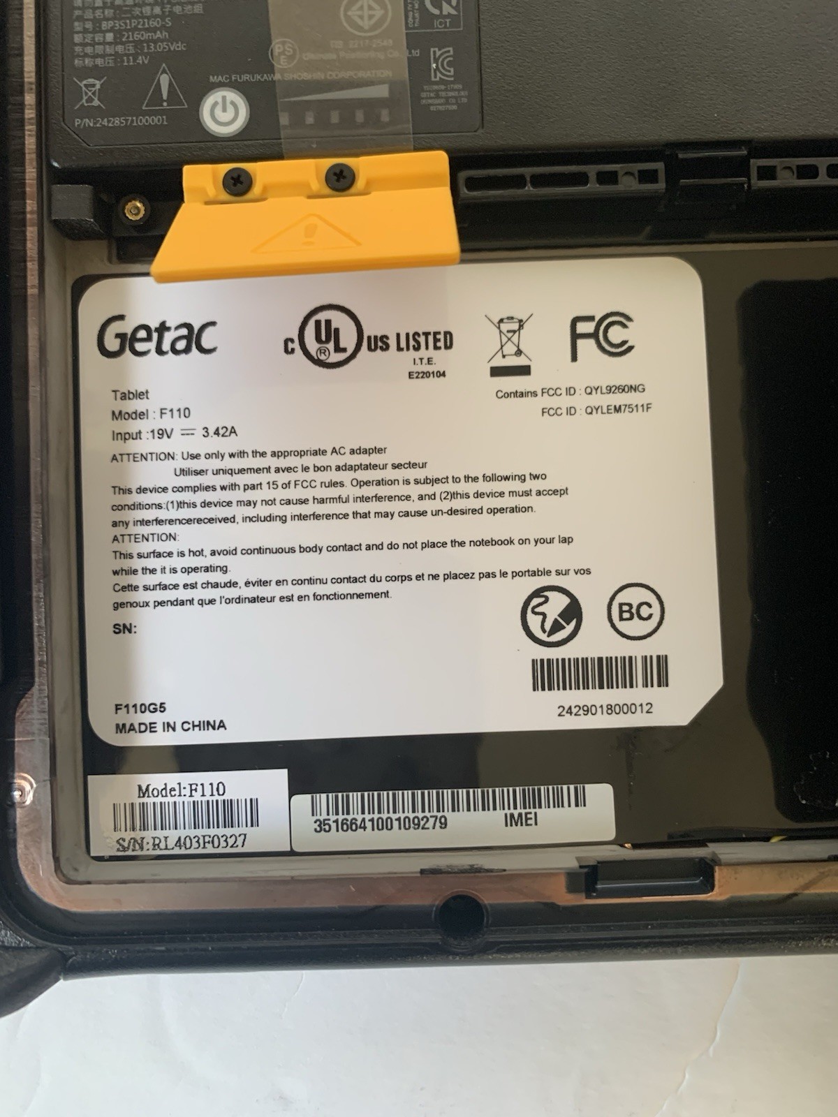 GETAC F110 G5 Tablet 11.6″ i7-8565U 1.80GHZ 16GB RAM 256GB GPS LTE Win 11 Strap