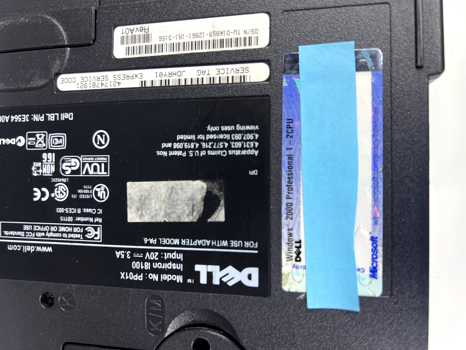 Dell Inspiron 8100 PP01X – 40GB HDD – Powers On No Display Shuts Off For Parts