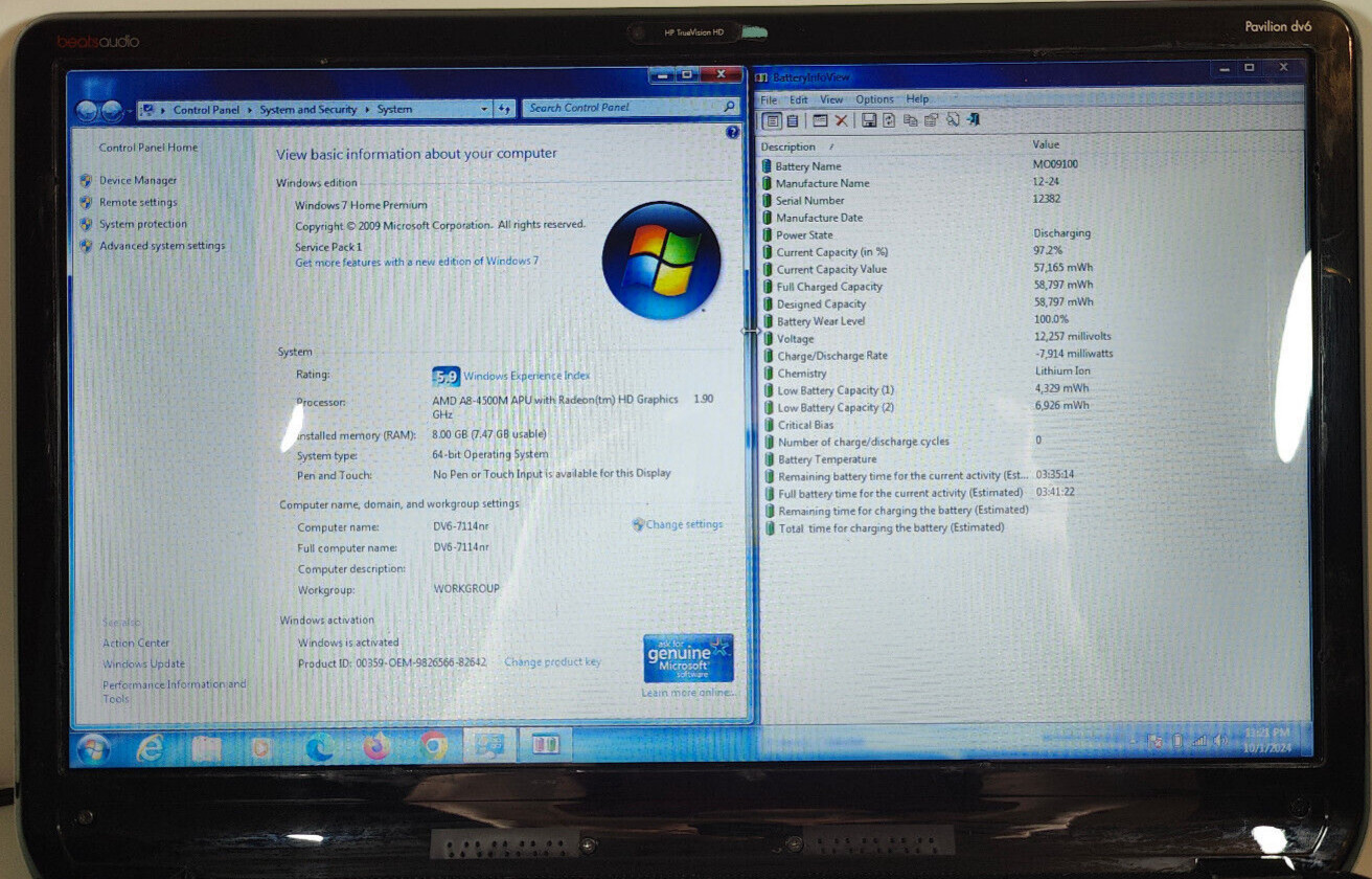 15″ HP Pavilion DV6-7114 AMD A8-4500M 1.9Ghz 8GB RAM 640GB HDD Radeon HD 7640G
