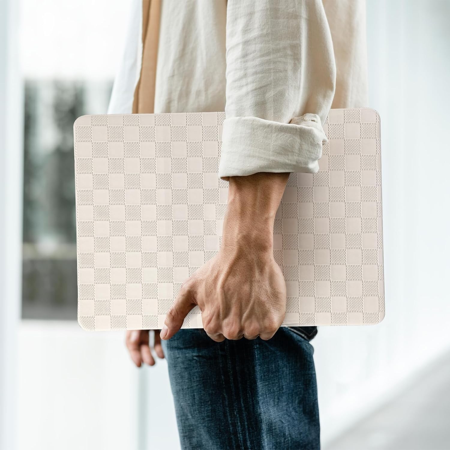 MacBook Air 13.6 inch Case 2022-2026 M5 M4 A3240 M3 A3113 M2 A2681, Beige Checke