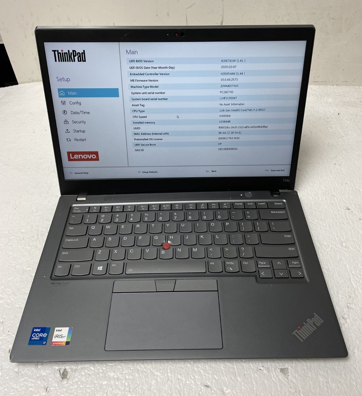 Lenovo ThinkPad T14S Gen 2 14″ Core i7-1185G7 @3.00GHz 16GB RAM NO SSD Touchscrn