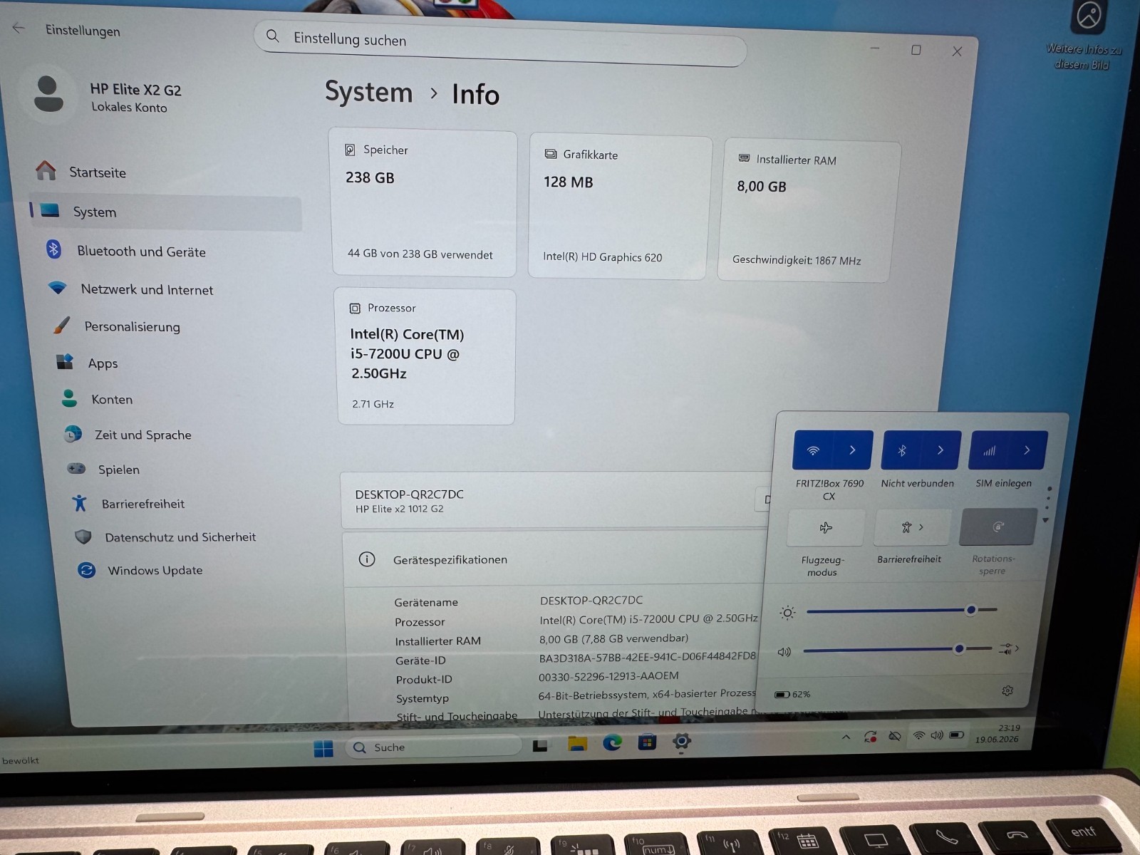 HP Elite X2 1012 G2 2-in-1 I5 7200U 2.5Ghz 8GB 256GB SSD QWERTZ Win 11 Pro LTE