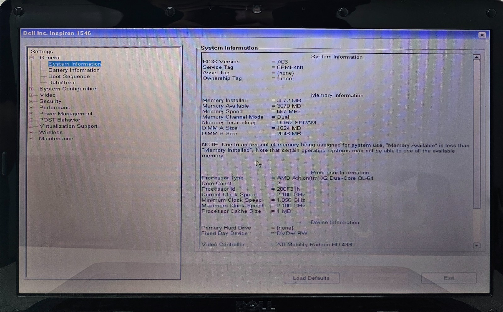 Dell Inspiron 1546 Laptop AMD Athlon X2 Dual-Core QL-64 3GB Ram NO HD/OS (FL)