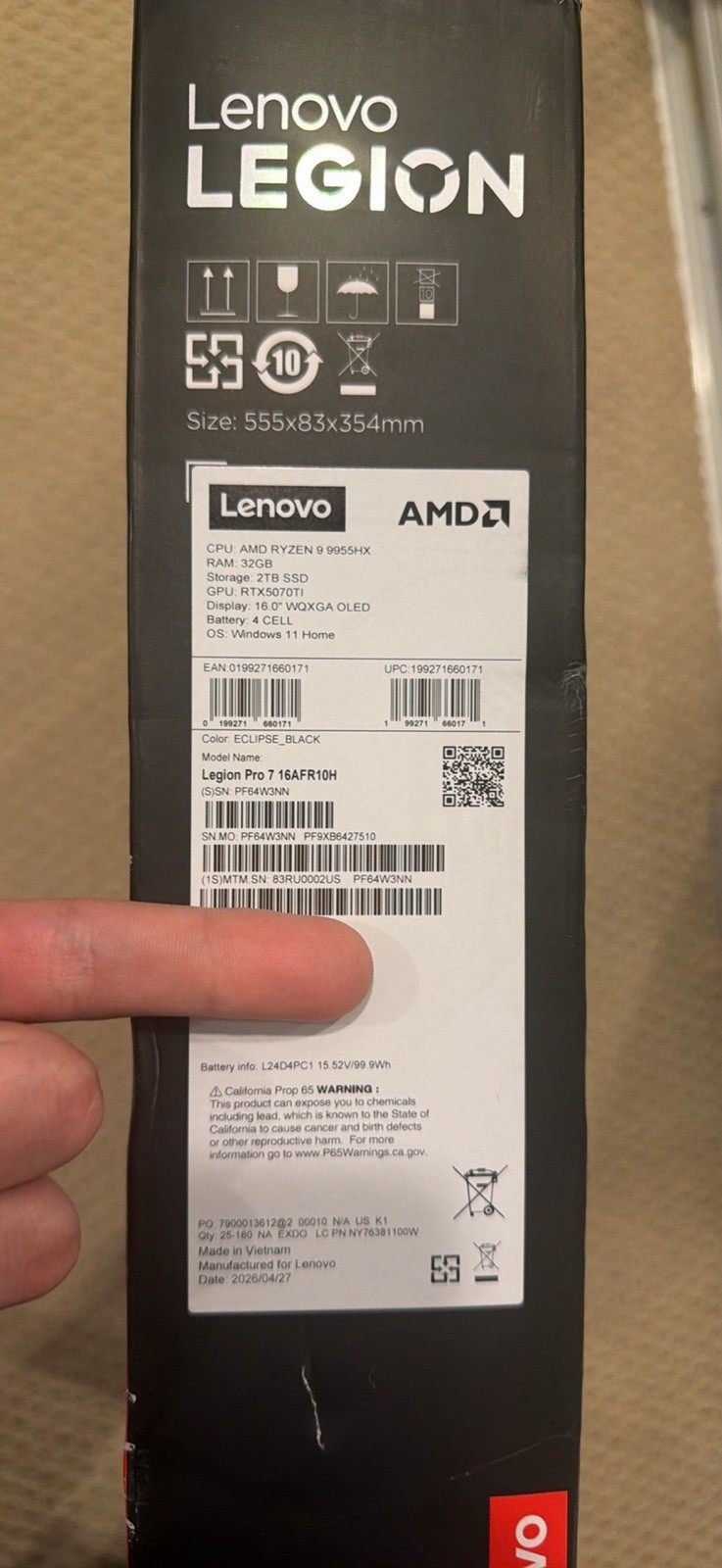 Lenovo Legion Pro 7 Gen 10 OLED QHD+ 240Hz Ryzen 9 9955HX 32GB 2TB RTX 5070 Ti