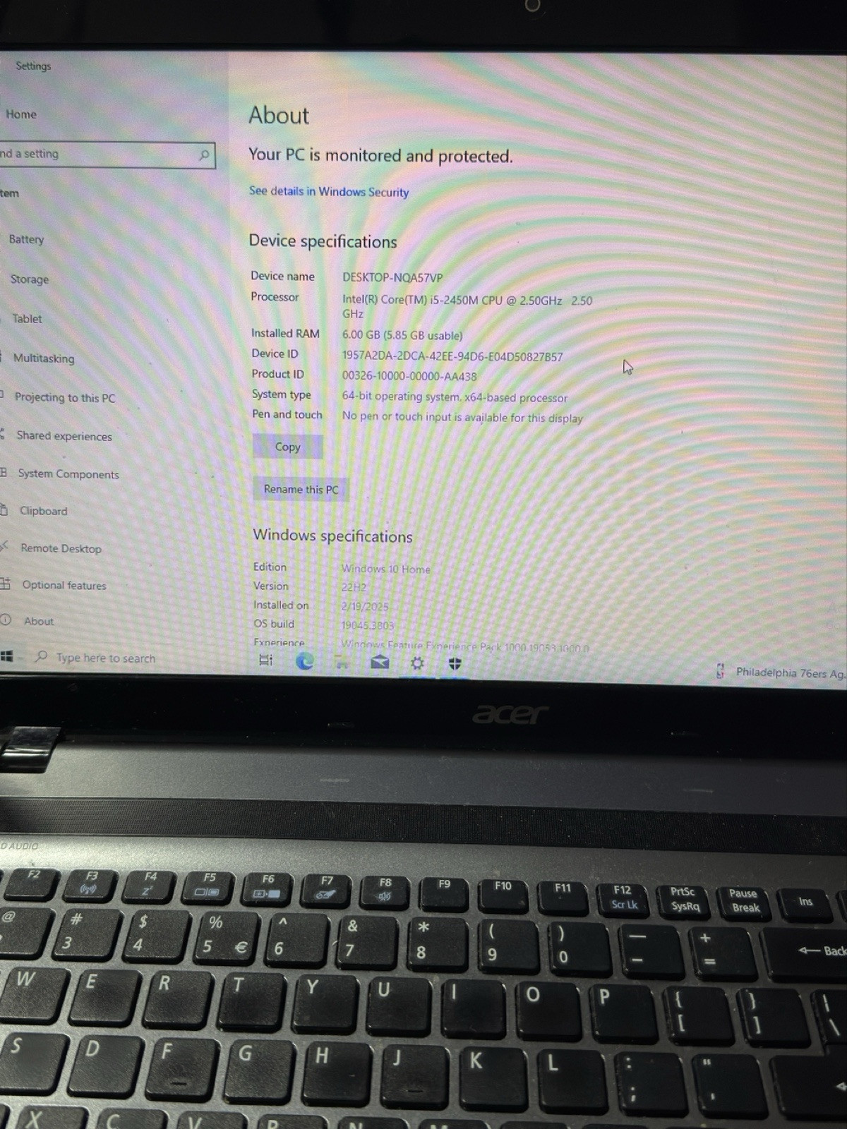 Acer P5WE0 Intel Core i5-2410M 2.5 GHz 6 GB RAM 500GB HDD