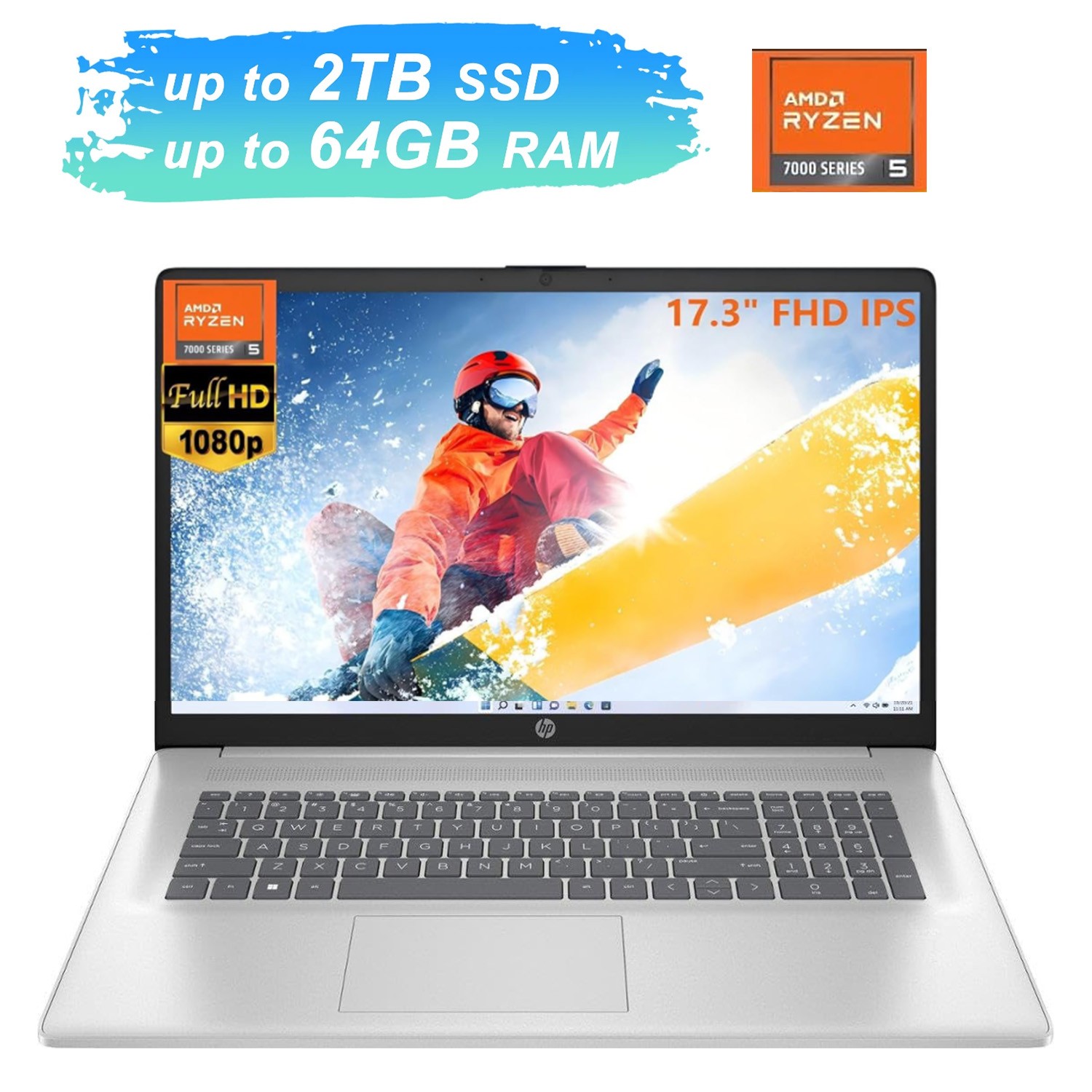 2025 HP 17.3″FHD IPS Anti-Glare Laptop,AMD Ryzen 5 7430U,UpTo 64GB RAM 2TB SSD
