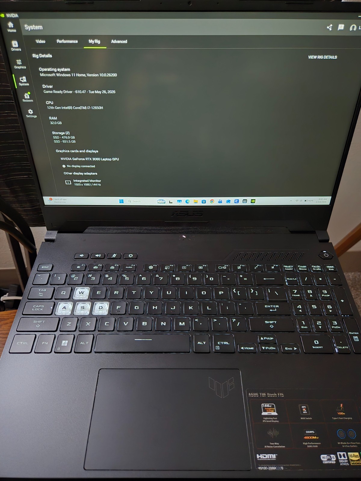 ASUS TUF Dash F15 Gaming Laptop i7-12650H RTX3060 32GB 1.5TB 144Hz Bundle