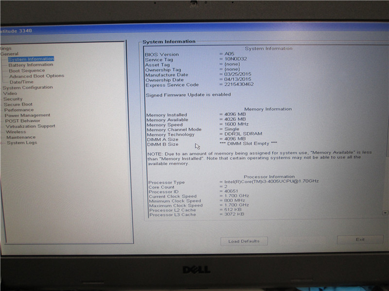Dell Latitude 3340 Laptop i3-4005U 1.7GHz 4GB RAM No HDD No Battery No COA
