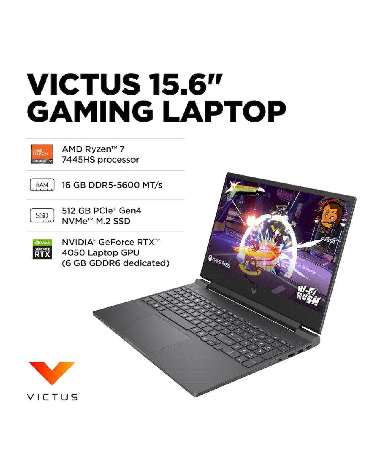 HP Victus 15.6″ 144Hz Gaming Laptop Ryzen 7 7445HS RTX 4050 16GB 512GB