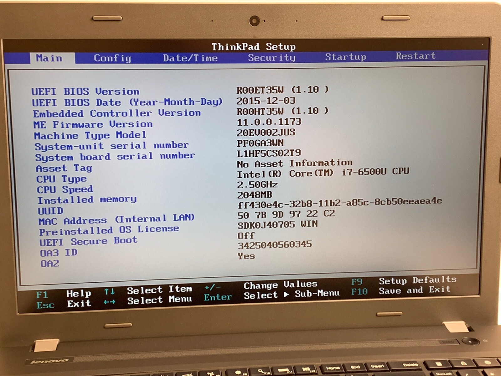 LENOVO THINKPAD E560 CORE i7-6500U @ 2.5GHz 2GB RAM 500GB HDD Windows 10 #203