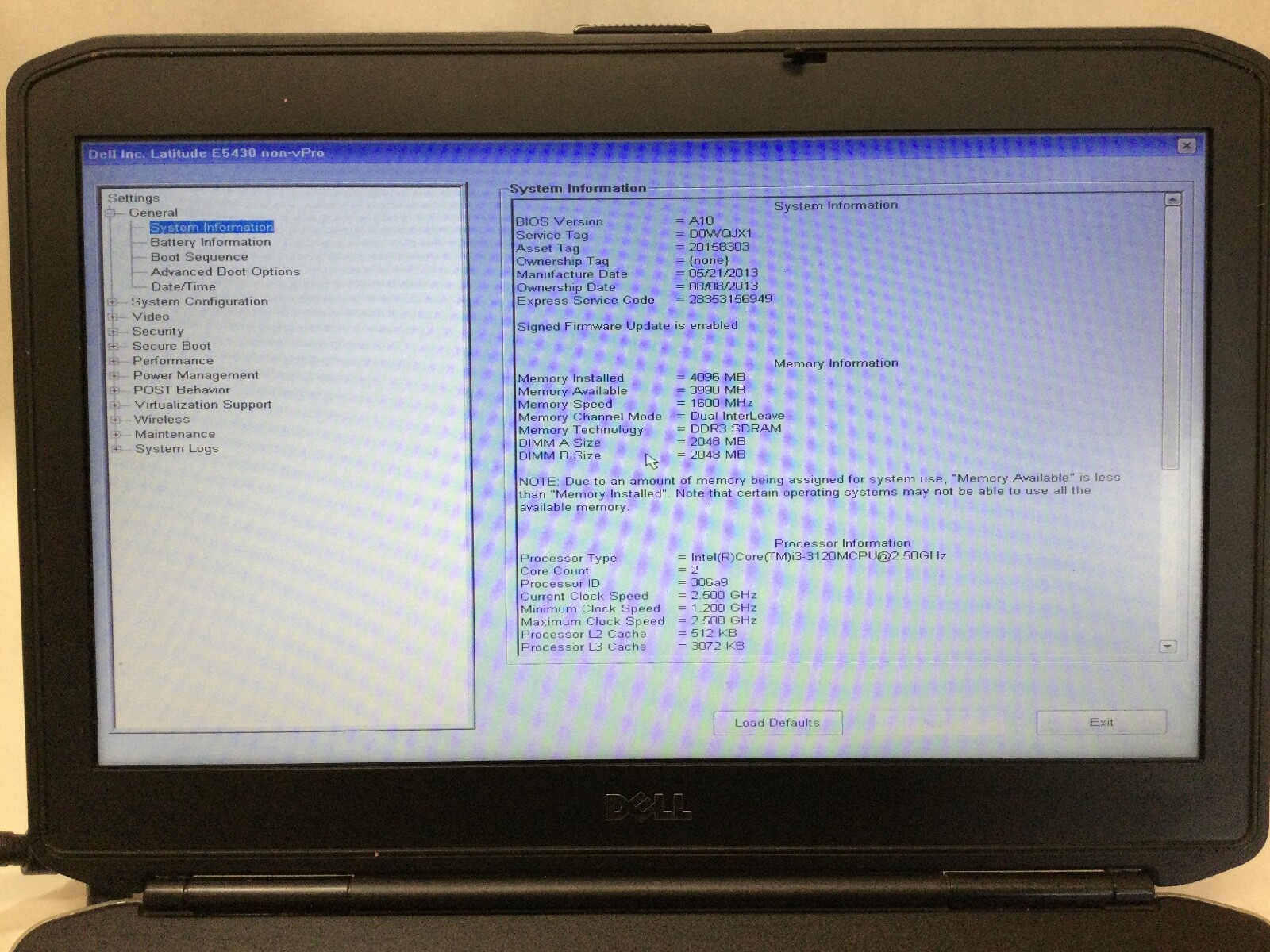 DELL LATITUDE E5430 – BOOTS TO BIOS – INTEL I3 3120 – 4GB RAM – READ DESCRIP -BB