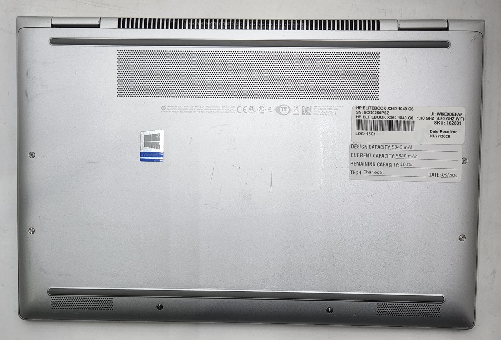 HP ELITEBOOK X360 1040 G6 /I7-8665U /32GB RAM /256GB NVMe /NO OS / #162831#