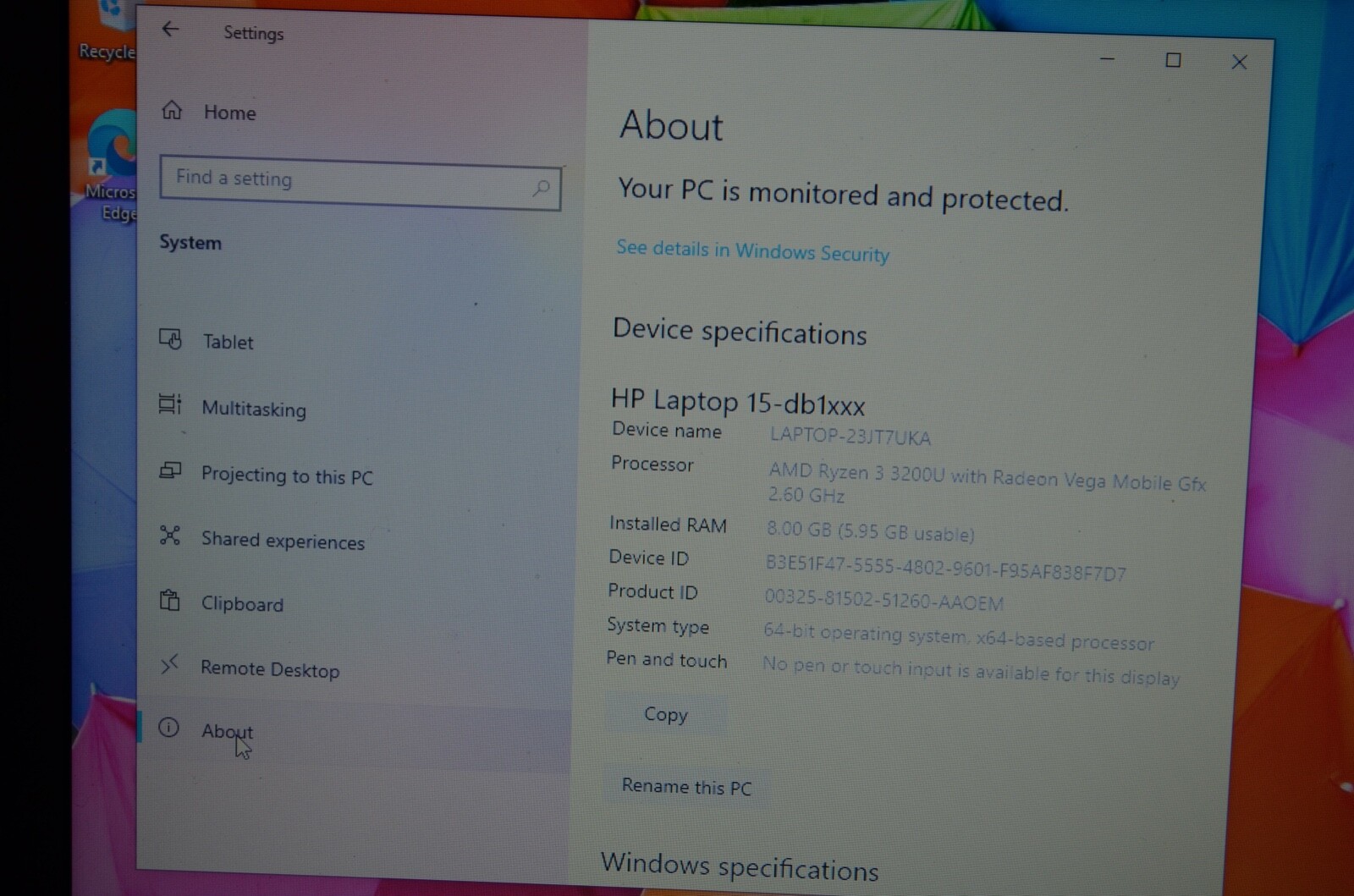 HP Pavilion Laptop db1xxx AMD Ryzen 3 8GB RADEON VEGA MOBILE Gfx 250gb EXCELLENT