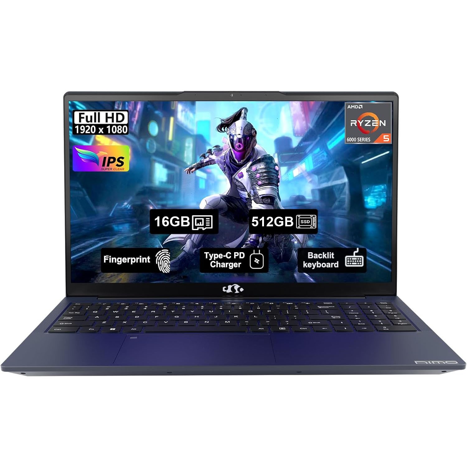 NIMO 15.6 IPS FHD Laptop 6 Cores AMD Ryzen 5 6600H 16GB DDR5 RAM 512GB SSD