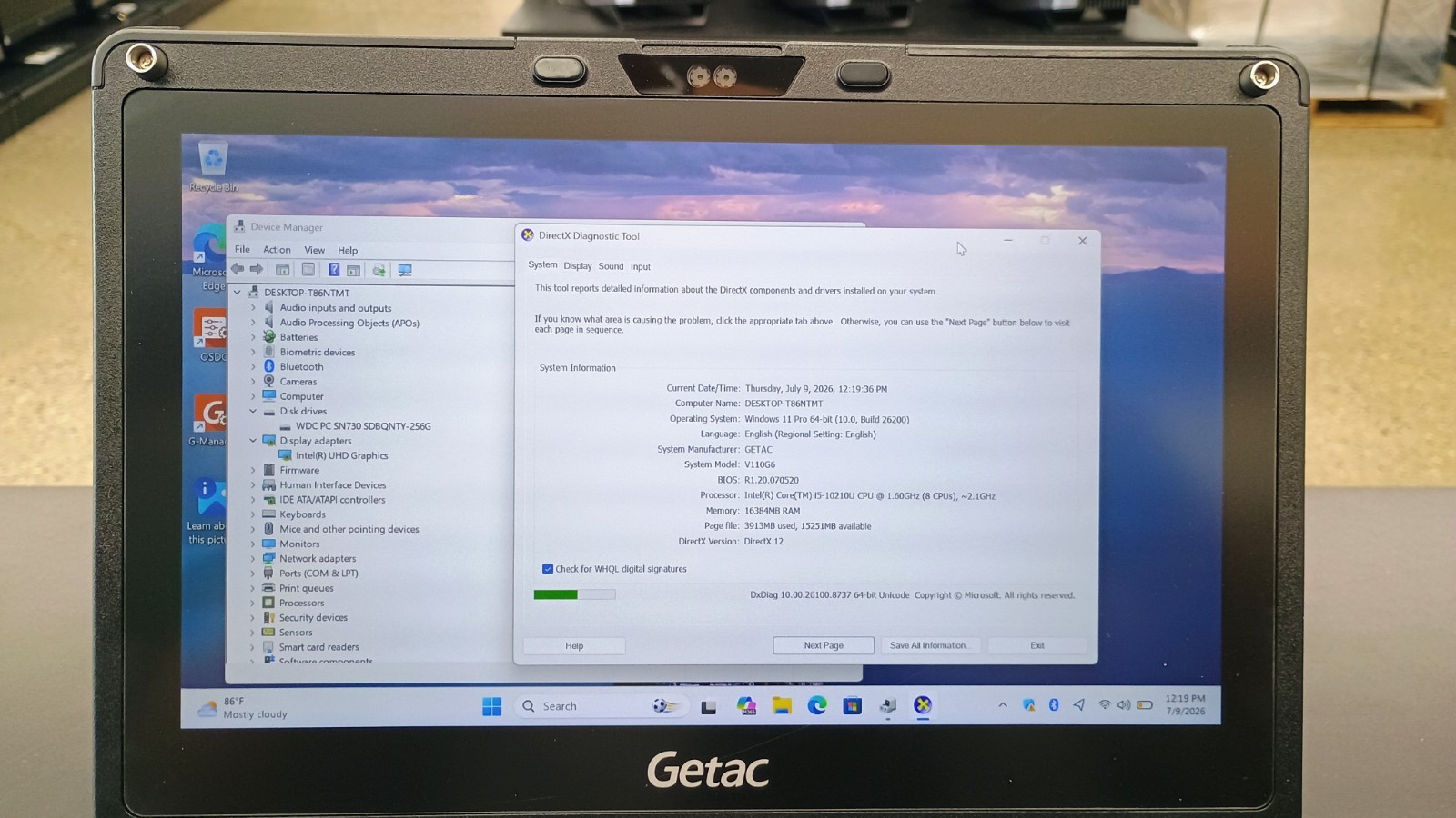 Getac V110G6 Quad Core i5-10210U 1.60GHz – 256GB SSD – 16GB – Win 11 Pro
