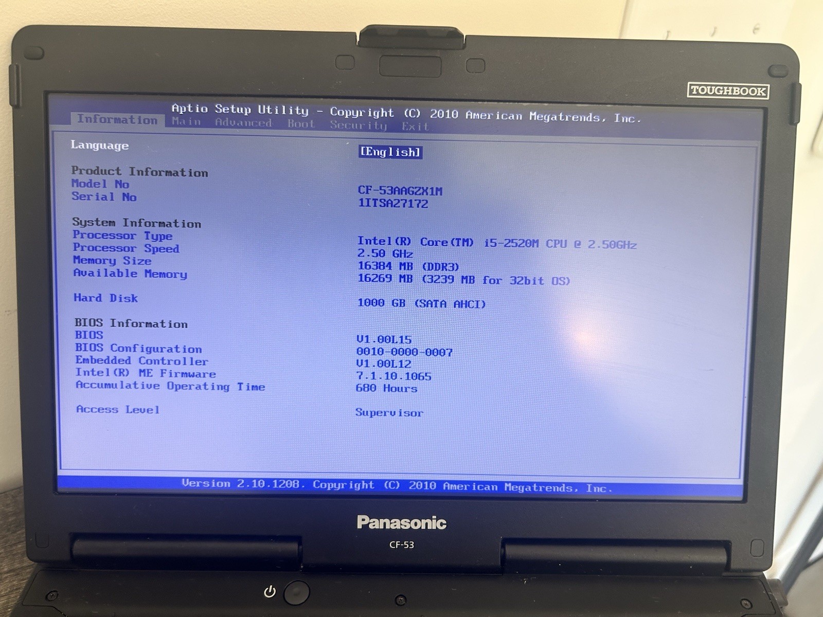 Panasonic Toughbook CF-53 Rugged 14in i5-2520M 16GB 1TB HDD Win10 Pro