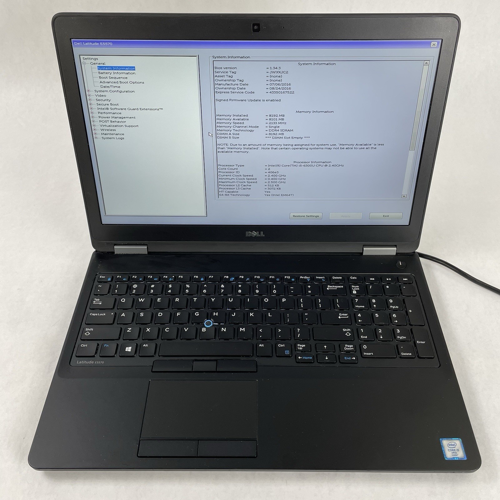 Dell Latitude E5570 15.6″ i5-6300U 2.40 GHz 8 GB RAM No SSD No OS No AC