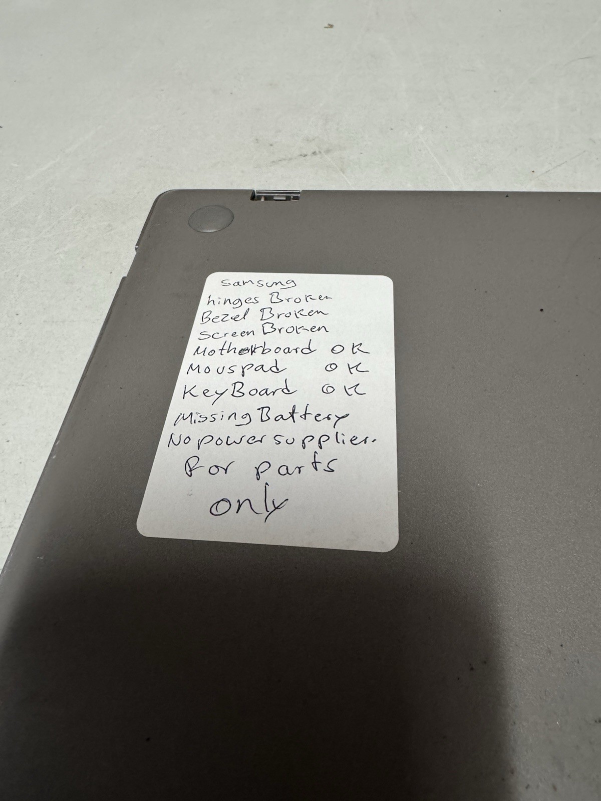 Samsung Chromebook Laptop Broken Hinges Screen Bezel For Parts AS-IS
