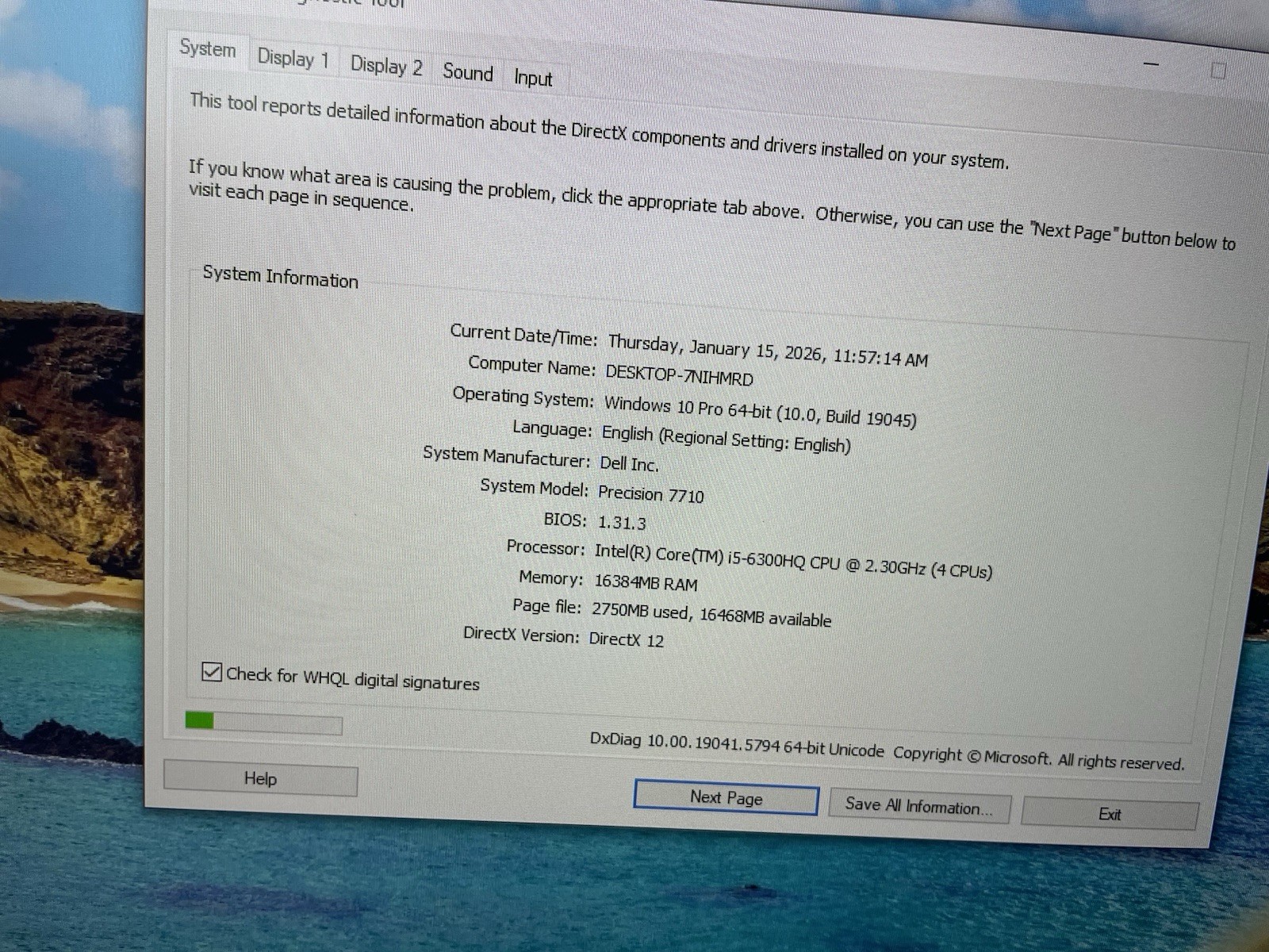 Dell Precision 7510 15.6 Inch 256GB, Intel Core i5 6th Gen., 16GB)