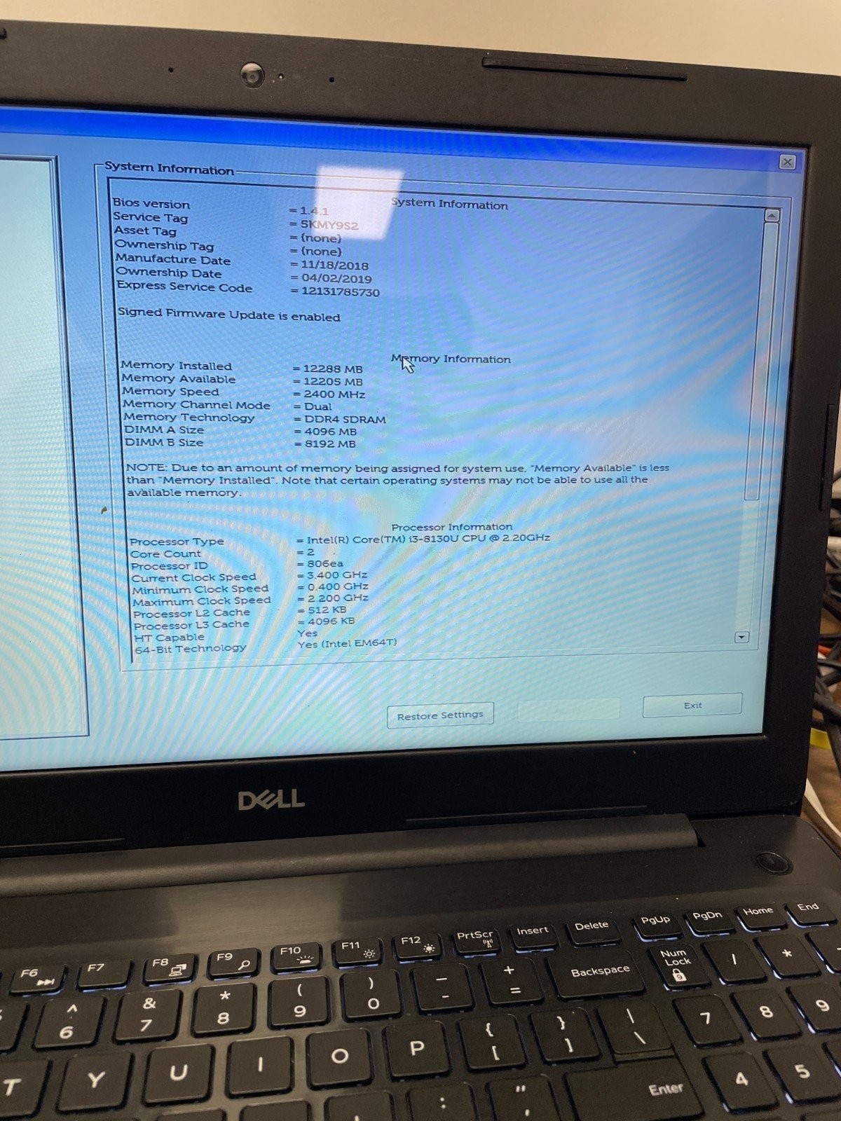 Dell Inspiron 5570-Intel i3-8130U, 12GB DDR4 Ram, 1TB HDD, Touch Screen, Win10