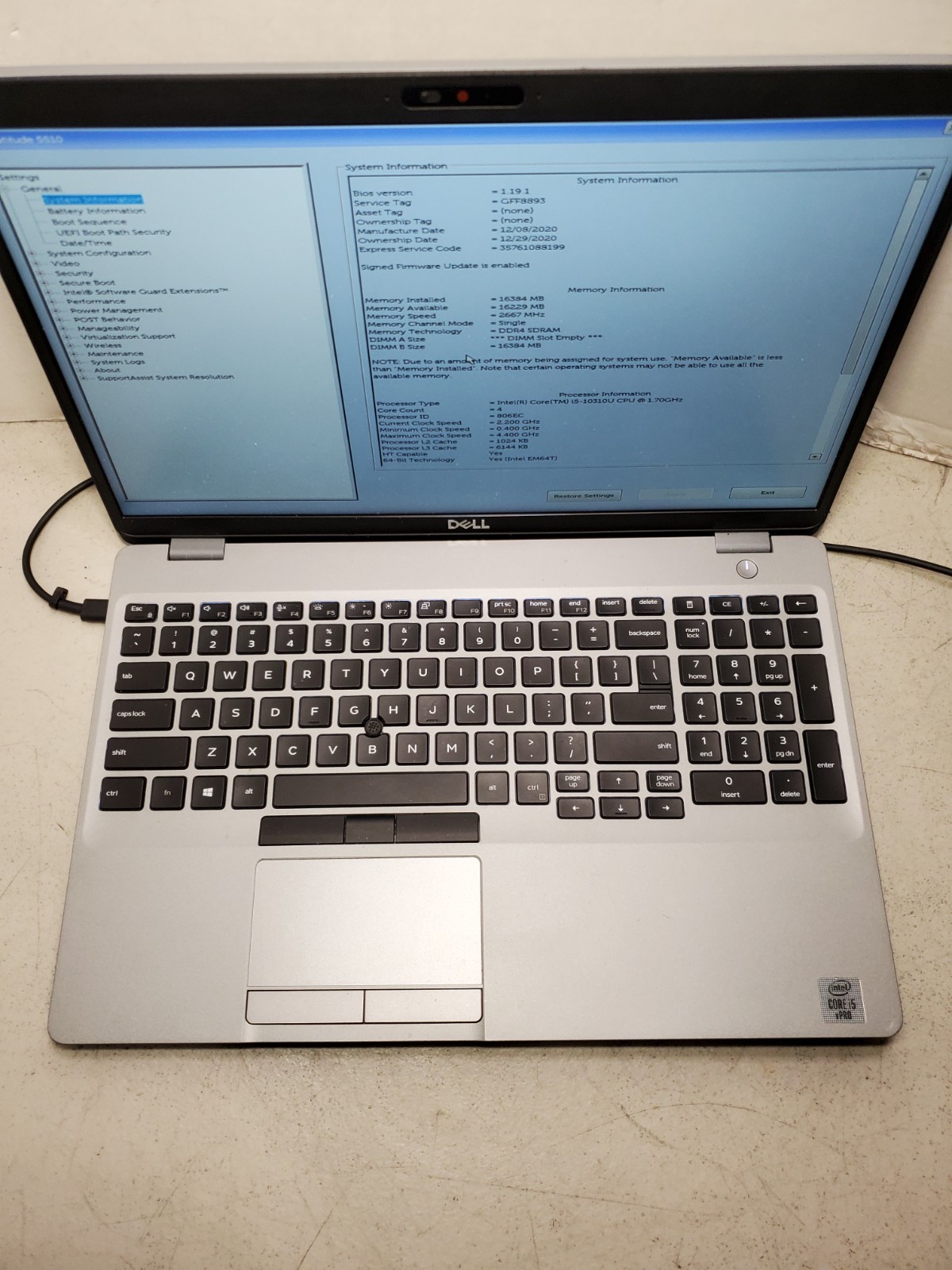 Dell Latitude 5510 15.6″ Laptop i5-10310U 16GB RAM No HDD/SSD/OS! READ! #69