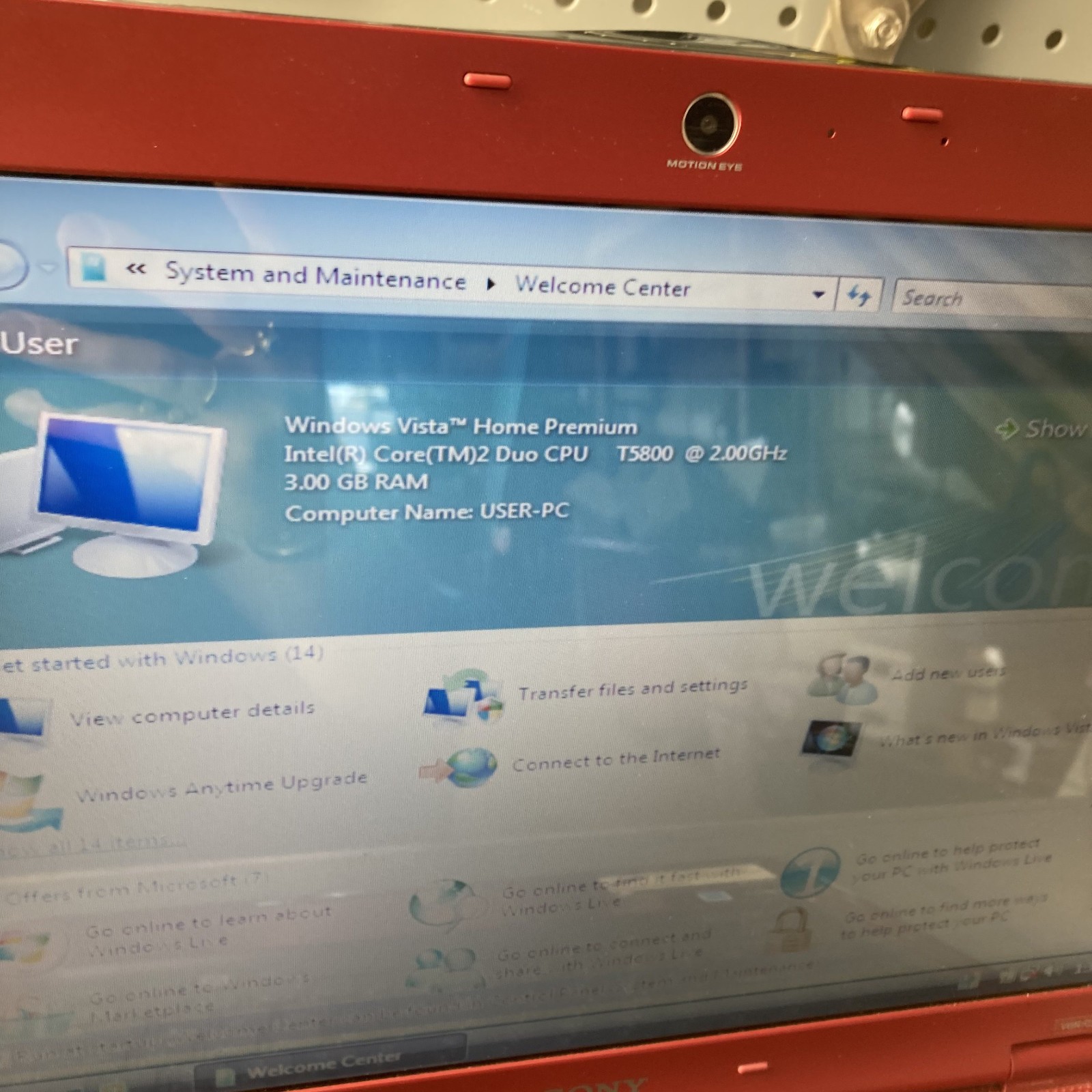 RED Sony Vaio VGN-CS190 14.1″ Laptop Core 2 Duo 2GHz 3GB RAM 250GB HDD Vista