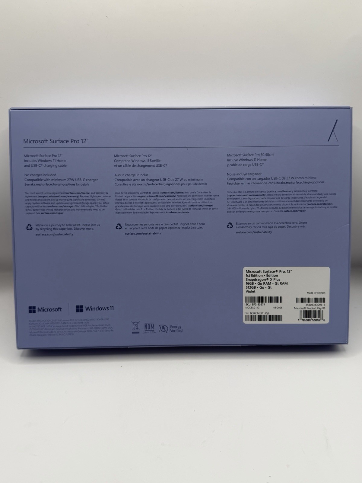 Microsoft Surface Pro 12” Snapdragon X Plus 16GB 512GB Violet + New Charger