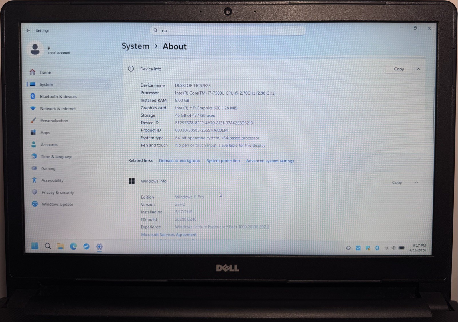 DELL Inspiron 5566 i7 | 8GB RAM | 512GB HDD | SEE DESCRIPTION