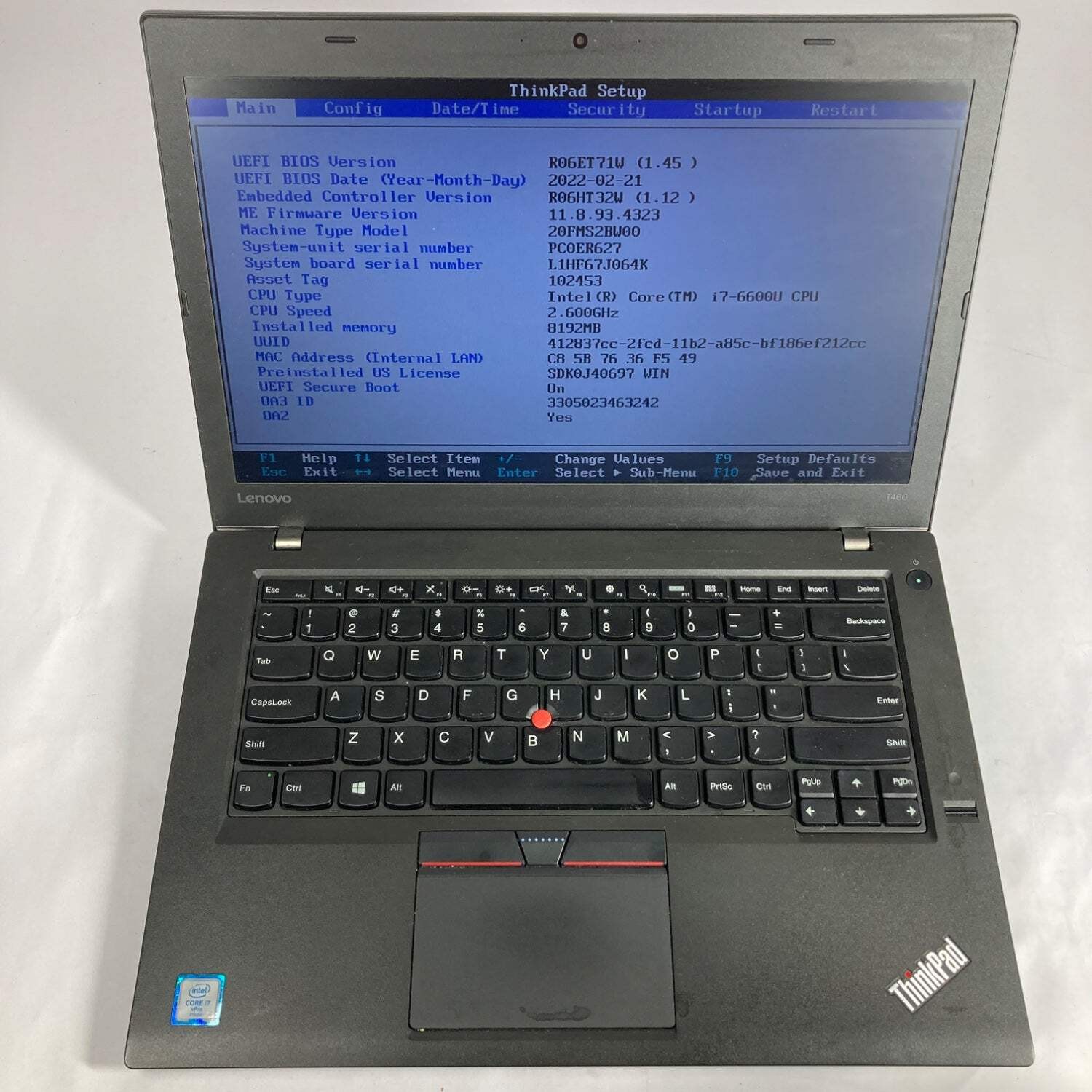 Lenovo Thinkpad T460 14″ i7-6600U 2.6GHz 8GB RAM NO SSD NO OS