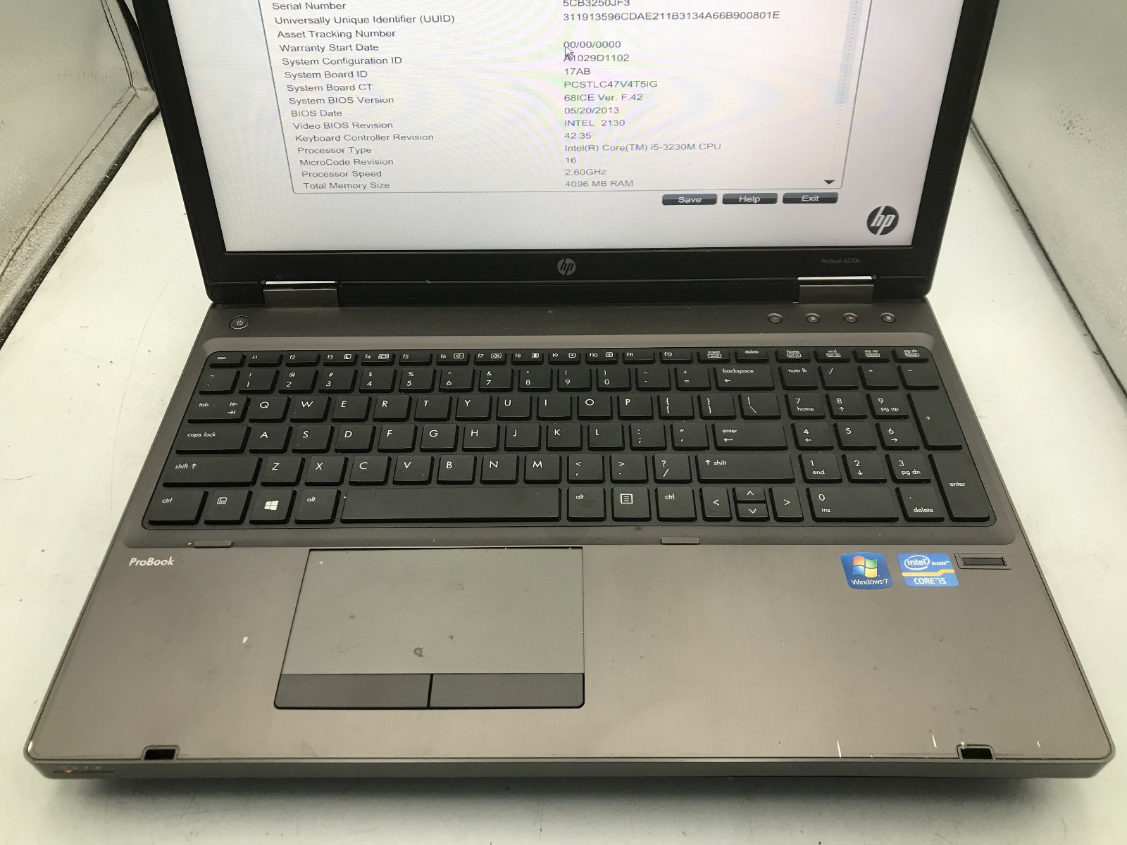 HP PROBOOK 6560B – BOOTS TO BIOS – INTEL I5 3230M – NO RAM -READ DESCRIPTION- BB