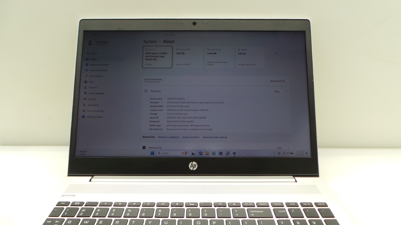 HP ProBook 455 G6 | 15.6″ | AMD Ryzen 5 2500U | 8GB RAM 256GB NVMe | WIN 11 PRO